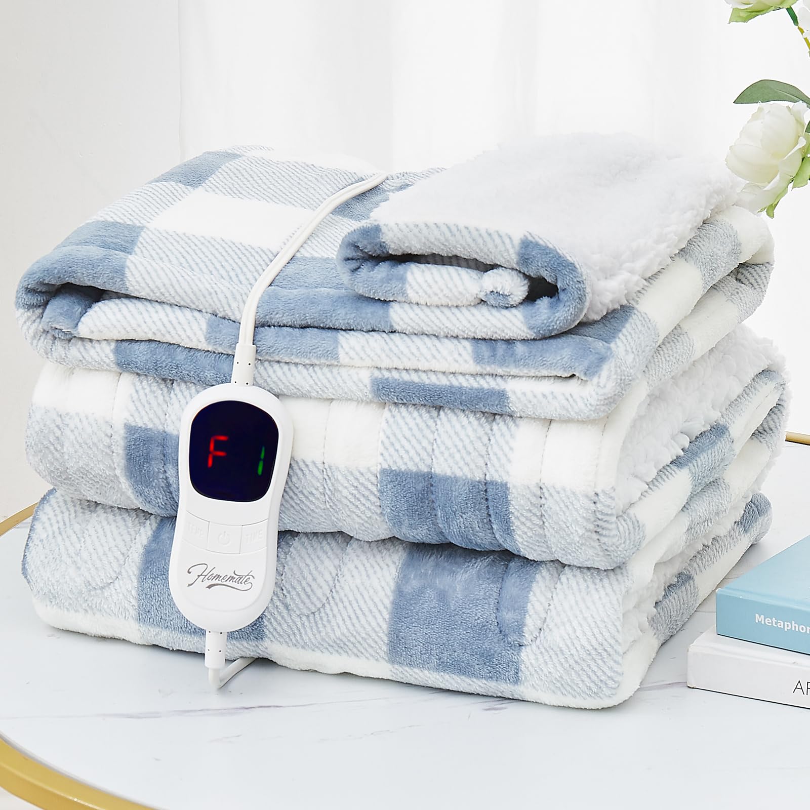 Amazon.com: HomeMate Electric Blanket Heated Throw - 50“x60“ Ultra Soft  Cozy Flannel Heating Blanket with 10 Fast Heat Levels 8 Hours Auto Off  Over-Heated Protection ETL Certification Keep Warm in Home Office :