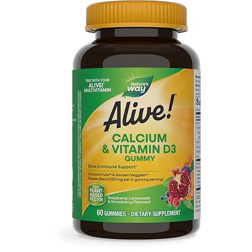 Nature's Way Alive! Premium Calcium + D3, Orchard Fruits/Garden Veggies Powder Blend, 60 Gummies