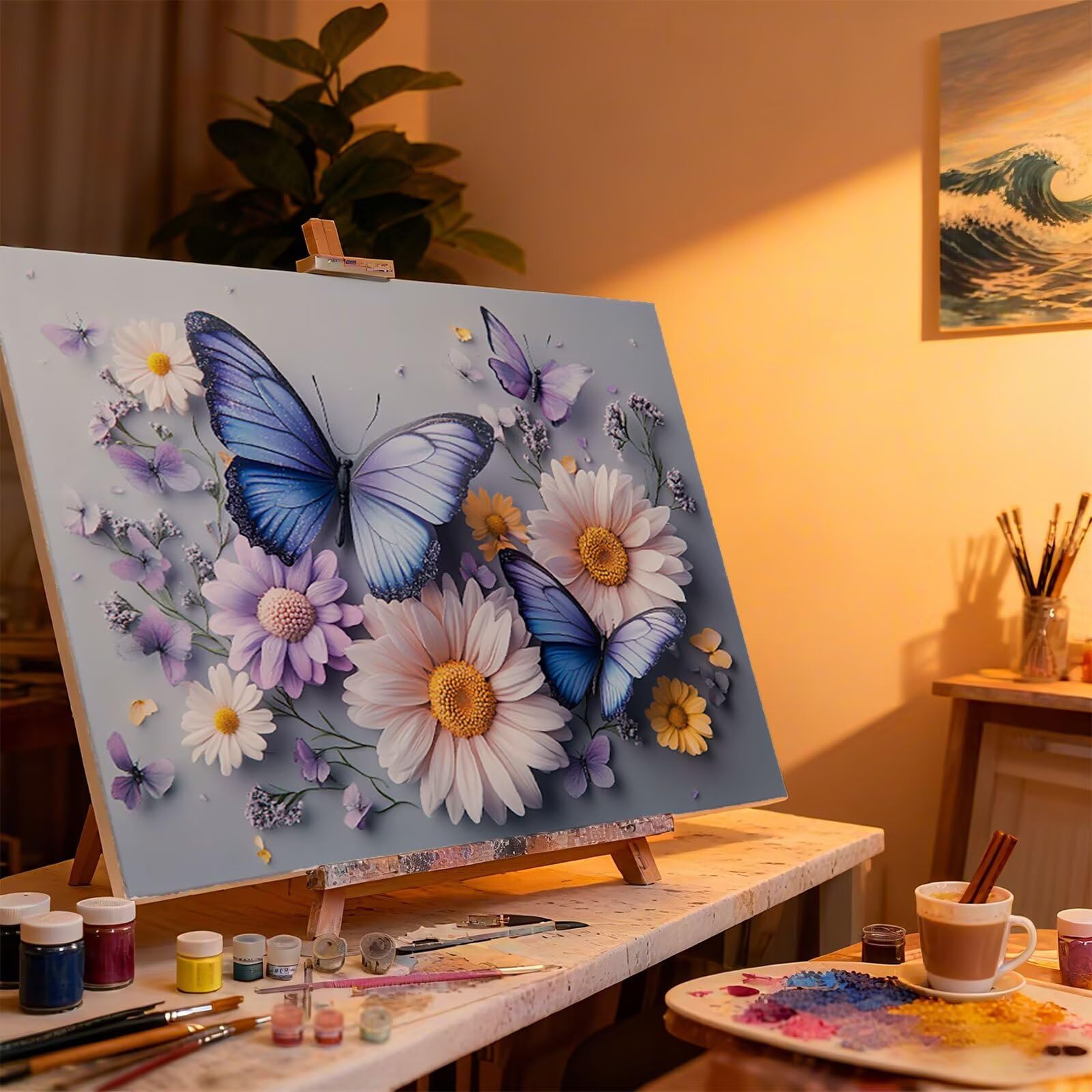Schmetterling Malen Nach Zahlen Erwachsene Blume Malen Nach Zahlen Kinder ab 7, DIY Set Erwachsene Bastelsachen Kreativ Set für Kinder Geschenke für Männer, Weihnachten Halloween Deko 60x80cm H - 970