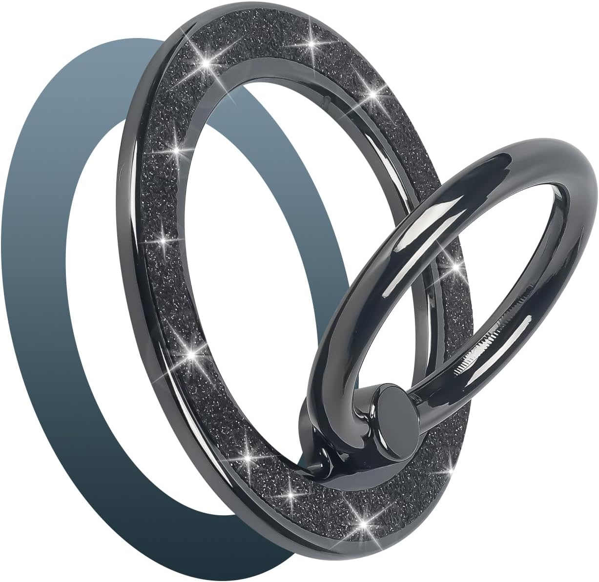 Guppy Magnetic Phone Ring Holder, Glitter Magnet Finger Ring Grip Stand Holder, 360° Rotation with Cell Phone Ring Stand, Compatible with MagSafe for iPhone 17 Pro Max 16 15 14 13 12 All-Black Guppy Magnetic Phone Ring Holder, Glitter Magnet Finger Ring Grip Stand Holder, 360° Rotation with Cell Phone Ring Stand, Compatible with MagSafe for iPhone 17 Pro Max 16 15 14 13 12 All-Black