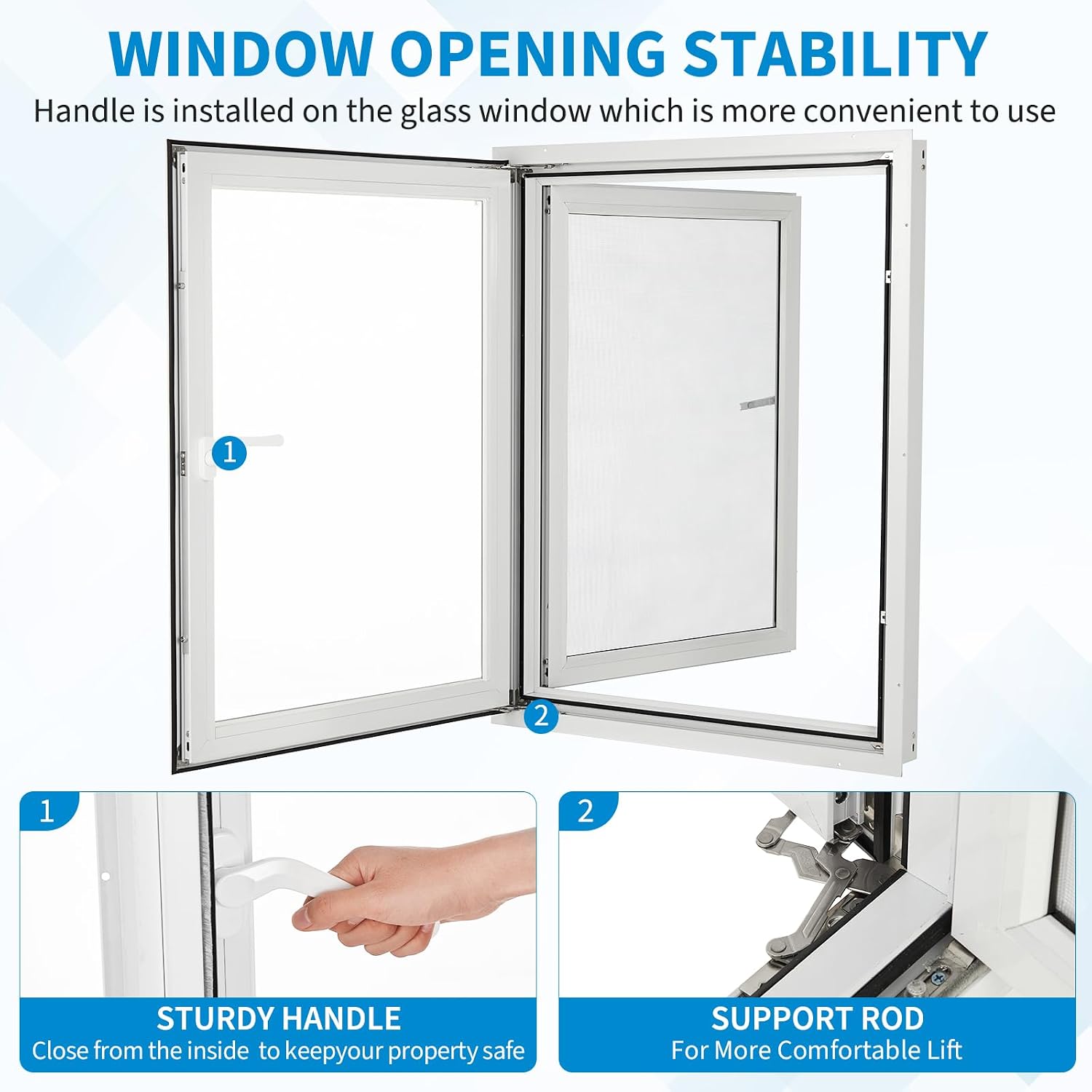 GarveeTech House Window 32 x 41 x 4 Inch, 4 Gear Opening Position Adjustment Roof Window, 5 mm Reinforced Glass Casement Window with Pull Down Magnetic Mesh, Sliding Window for House