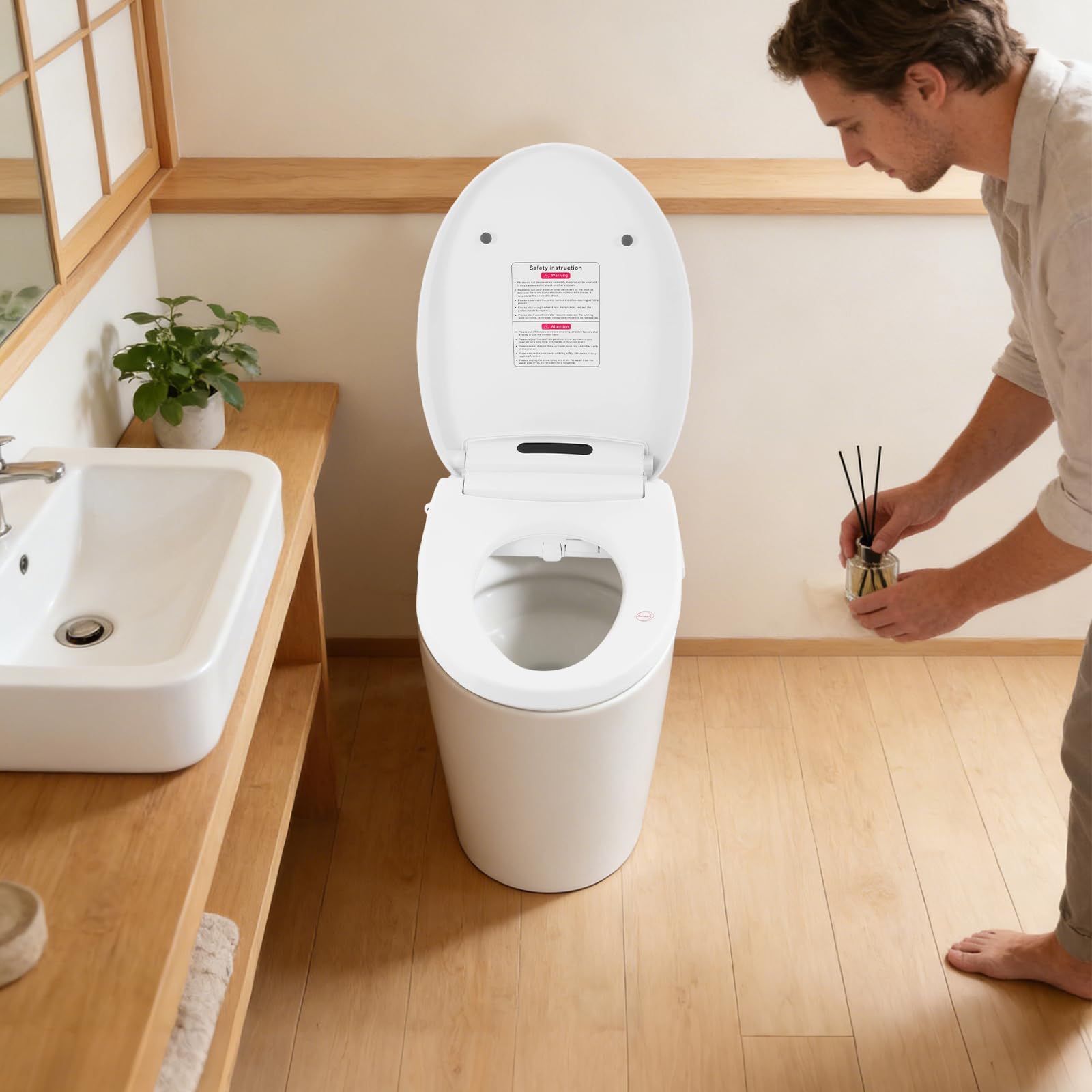 Asiento de inodoro inteligente, con calefacción eléctrica, lavable y seco, con bidé integrado, pantalla LCD y mando a distancia, temperatura ajustable