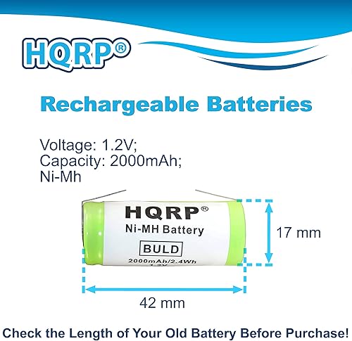 Miniatura 5 de HQRP Batería de 1.654 in de largo compatible con Braun 5000, 3745, 3761, 3762, 5000 reparación de cepillos de dientes 2000 mAh Cuidado profesional