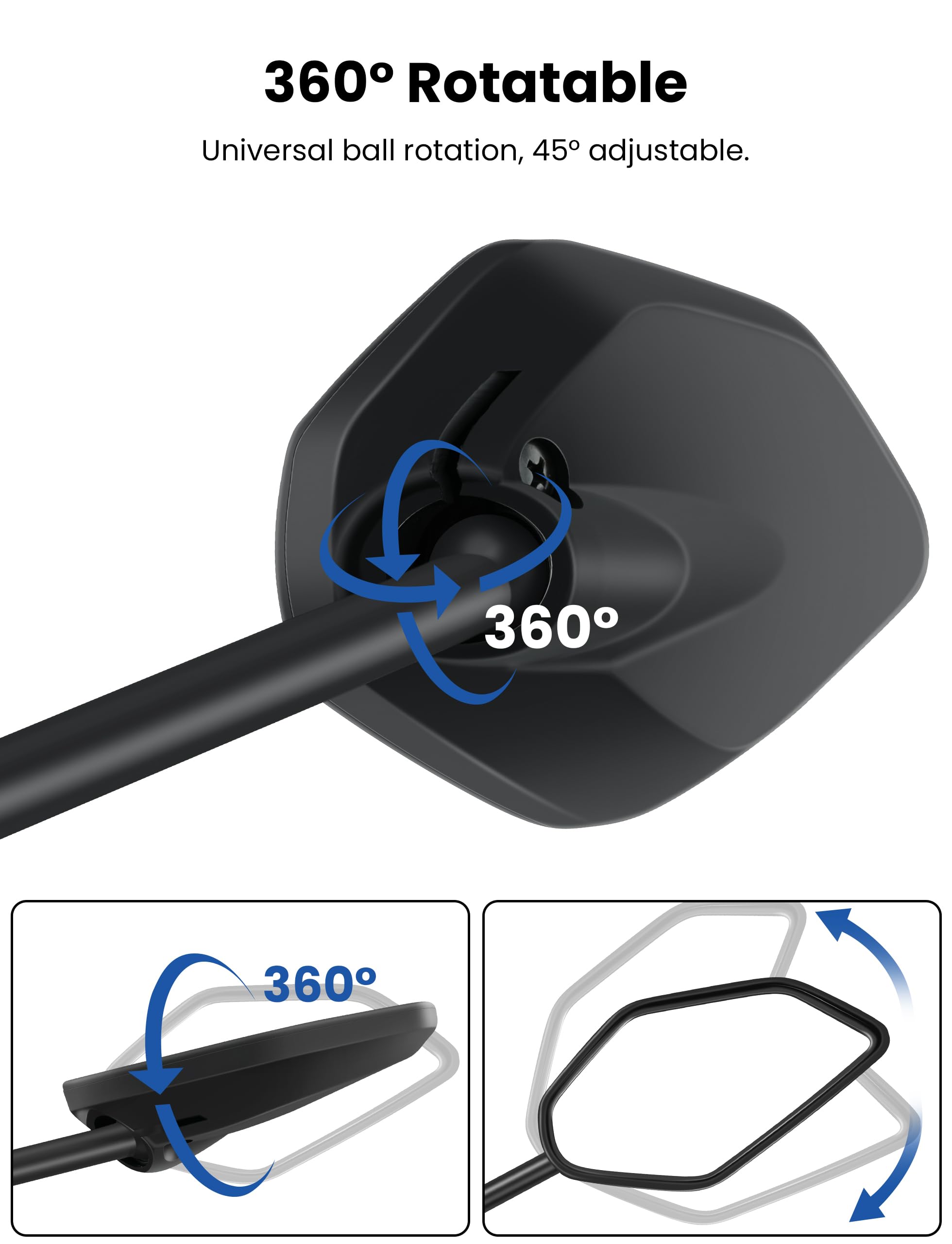 Bike Mirror Handlebar Mount Adjustable 1 Pair, Electric Bike Mirrors for Handlebars Long Stem, Bike Mirrors for Ebike, Ebike Mirrors with HD Lens, Electric Scooter Mirrors for Bicycle, Ebike Accessory