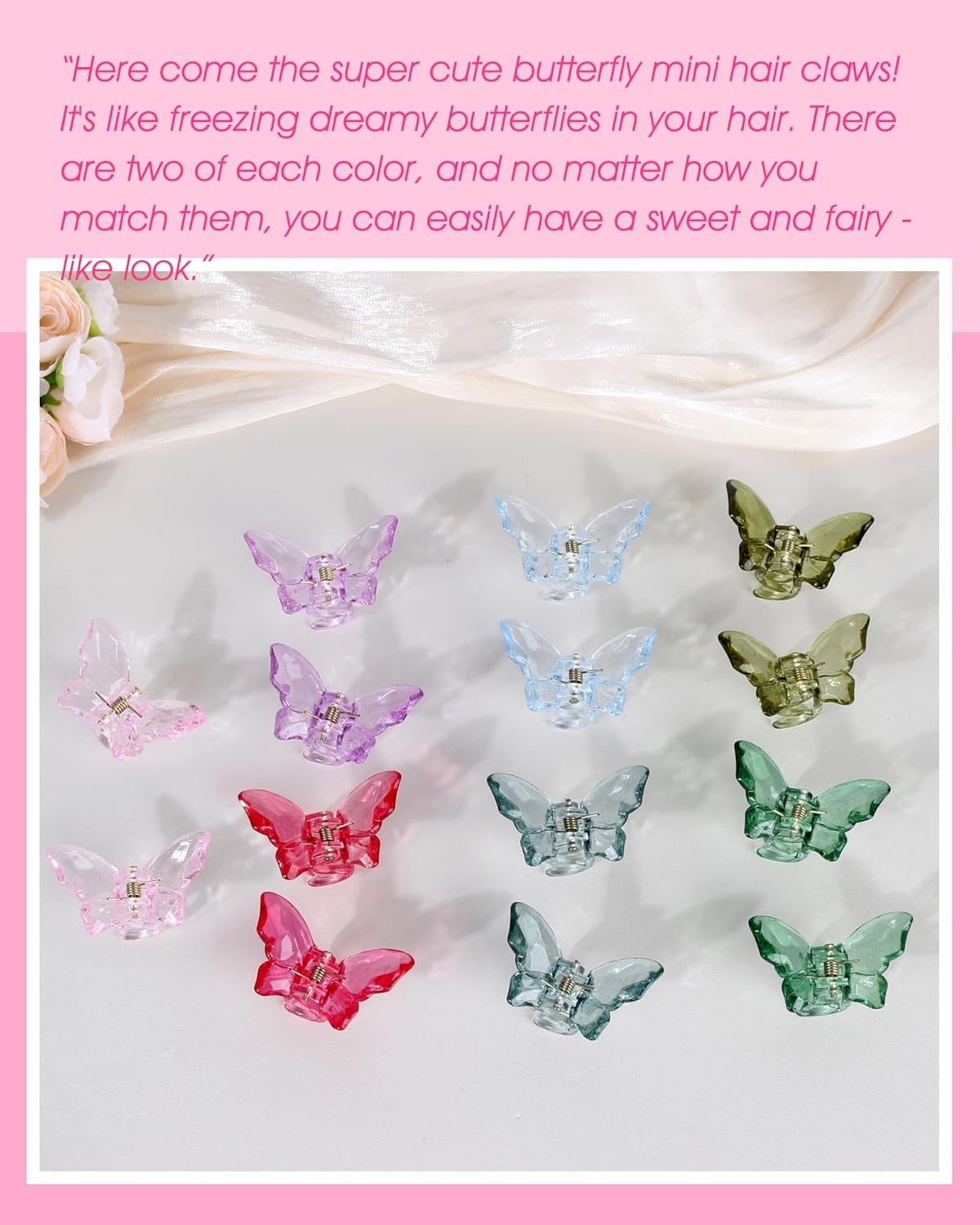 NAISIER Hair Claw Clips Jaw Clips 1.8 inch Clear Butterfly Hair Accessories for Girls and Women (Small sized, 24 pack) - Image 5