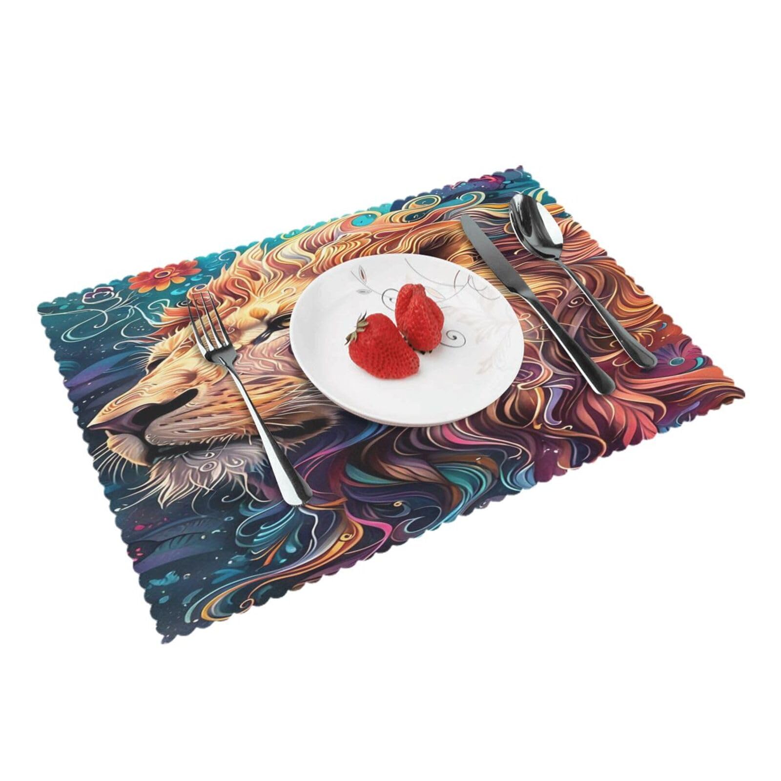 Colorful Lion Art_1 Placemats Set of 4 Print Table Mats Place Mats Table Decor for Kitchen Dining 12X18 in