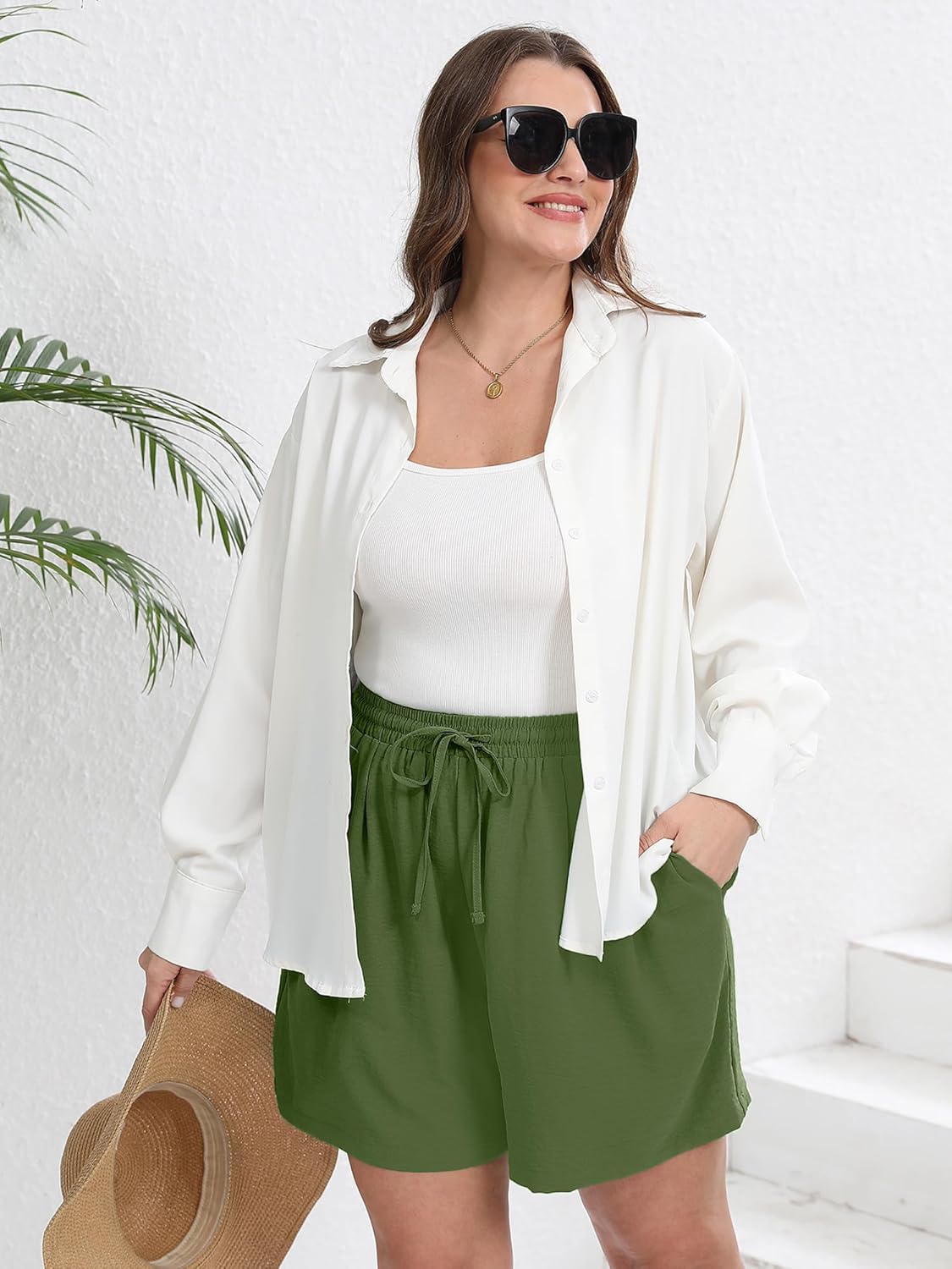 Aulooks Plus Size Women's Wide Leg Shorts Lightweight High Waisted Adjustable Tie Knot Loose Summer Baggy Short Pants 1X-5X - Image 5