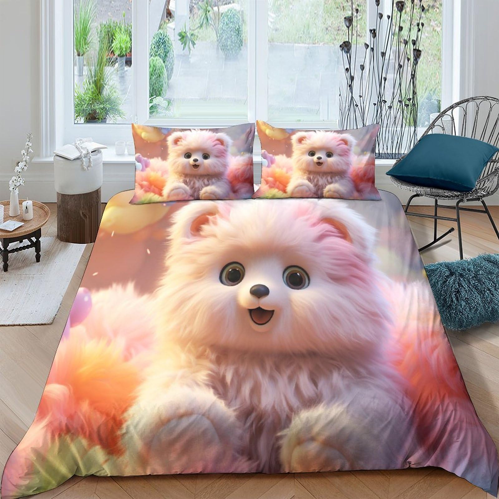 Housse de couette ours microfibre 220 x 240 cm anti-plis pour chambre