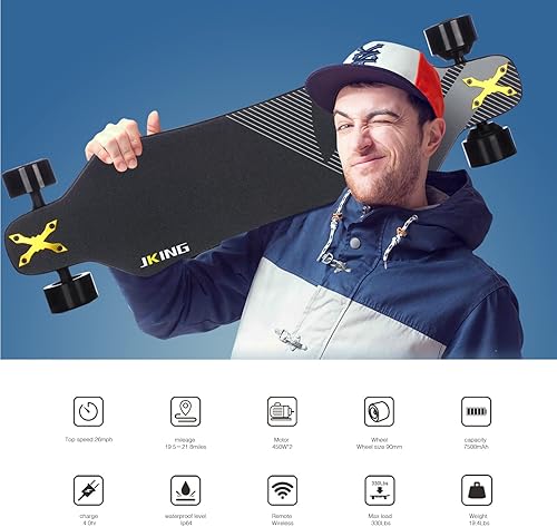 Miniatura 8 de JKING Electric Skateboard Electric Longboard with Remote Control Electric Skateboard900W Hub-Motor 26 MPH Top Speed218 Miles Range3 Speed