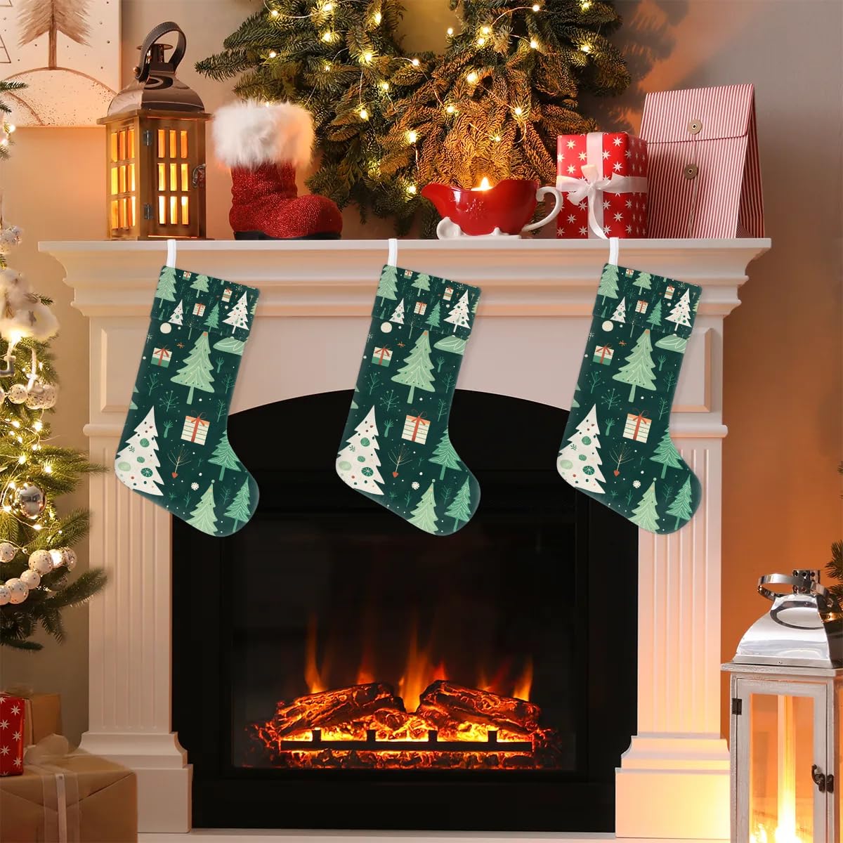 Christmas Stockings, 17.7in Xmas Tree Xmas Stocking Gift Treat Bags Christmas Tree Xmas Stocking Hanging Ornaments for Xmas Party Gift Filler Fireplace Christmas Tree Decoration