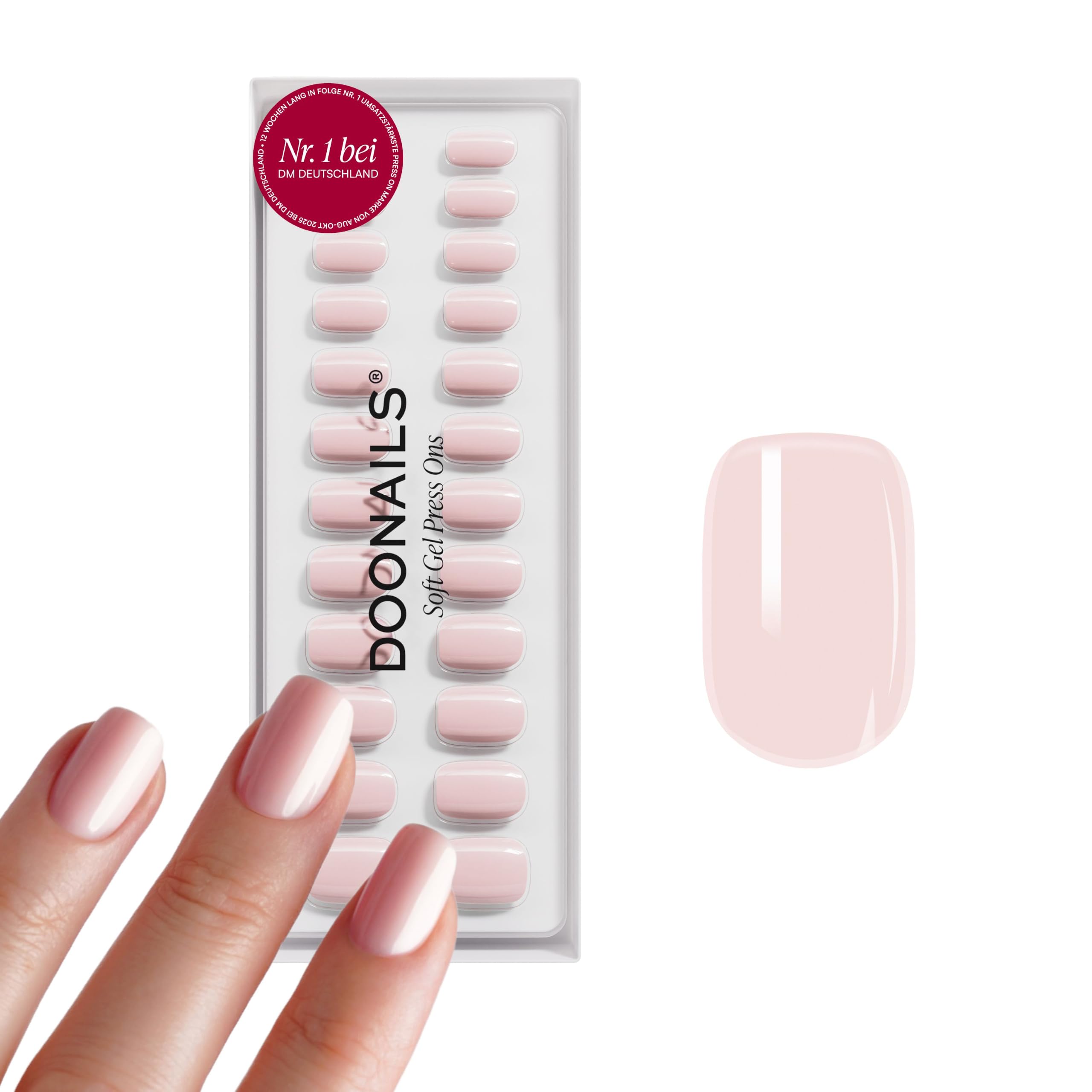 DOONAILS® Soft Gel Press On Nails 30er Set Ballerina – Short Square Pink – Nägel zum Aufkleben  Full Cover Fake Nails  15 Größen 7–14 mm  16 mm lang
