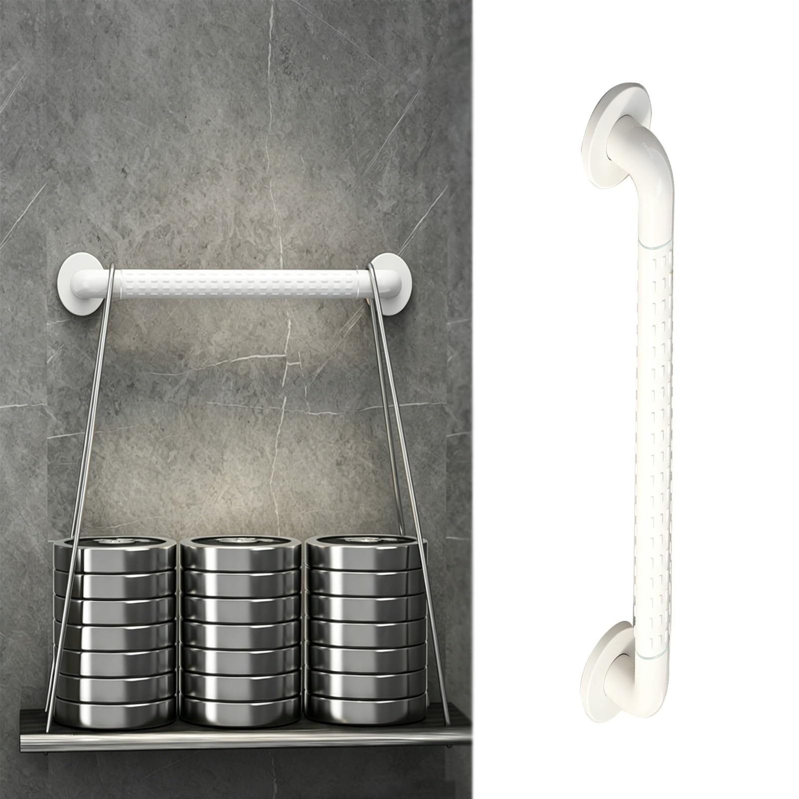 Lmvyuvlf White Metal Staircase Handrail 50Cm Bathroom Safety Grab Bar,300Kg Load Bearing Non Slip, Wall Mount 304 Stainless Steel Assist Bar(,50Cm/1.64Ft)