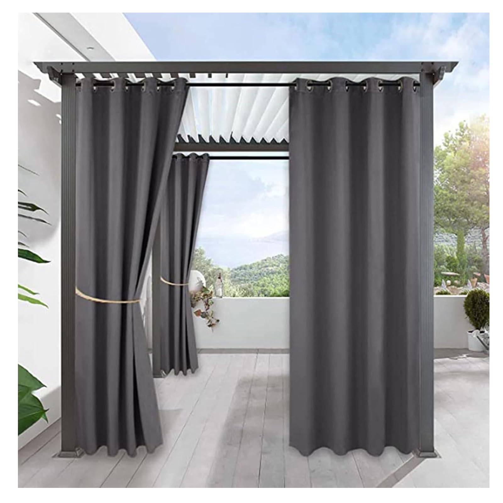 Waterproof Outdoor Curtains Windproof Weighted Curtains Blackout Curtains Panels Block Sun Heat Outdoor Divider for Patio Area Pergola Gazebo,Front