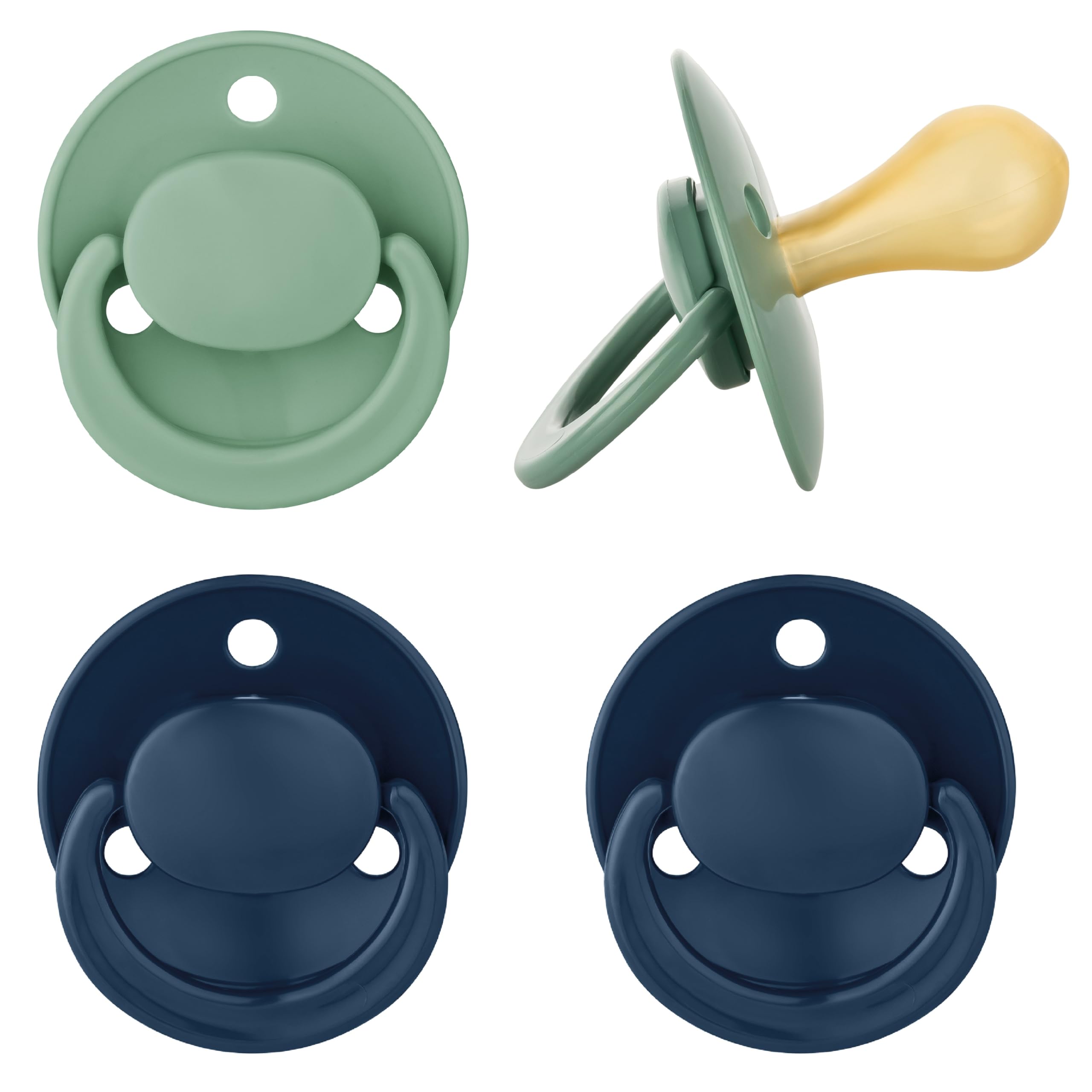 babynova Latex Baby Schnuller 4er-Set mit Kirschform – Für Babys von 6-24 Monate - Nuckel aus Naturkautschuk – BPA-frei – Made in Germany - Grün & Blau