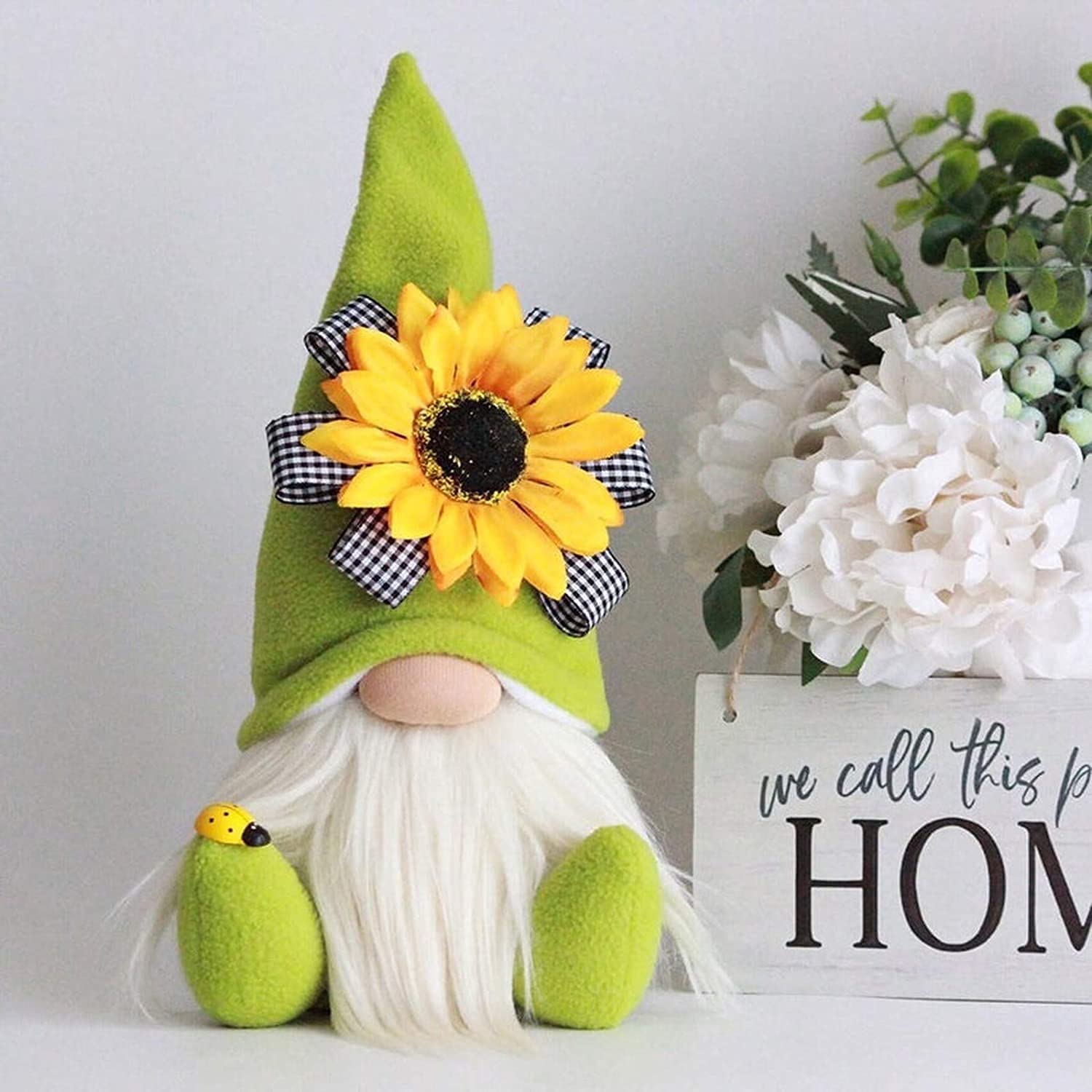 zalati Bambola con girasole Sunshine bambole carine gnomo fatto a mano in peluche bambola senza volto per ornamenti da giardino fatato decorazione per la casa