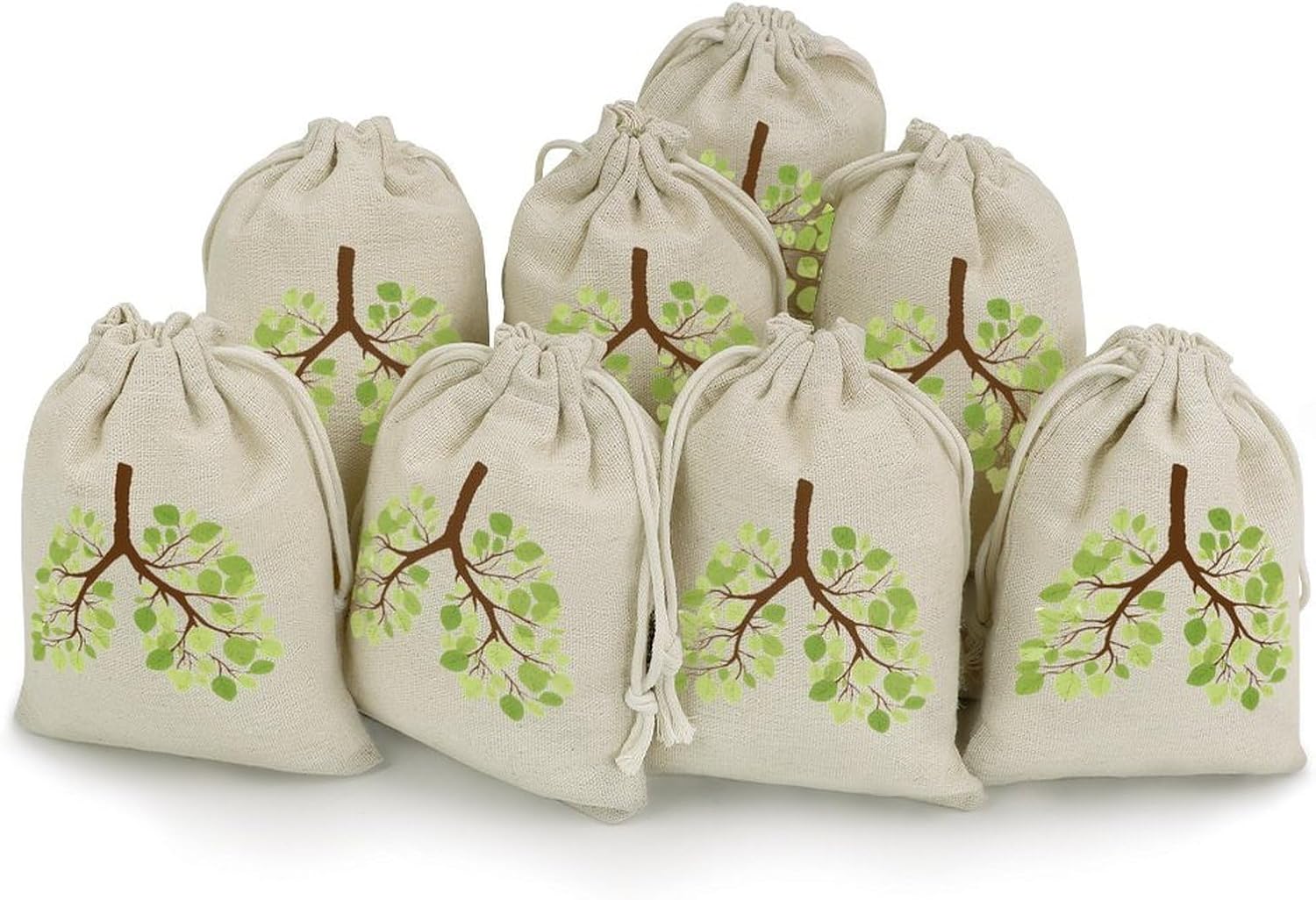Tree Branches Lung Drawstring Bags Cotton Linen Pack of 8