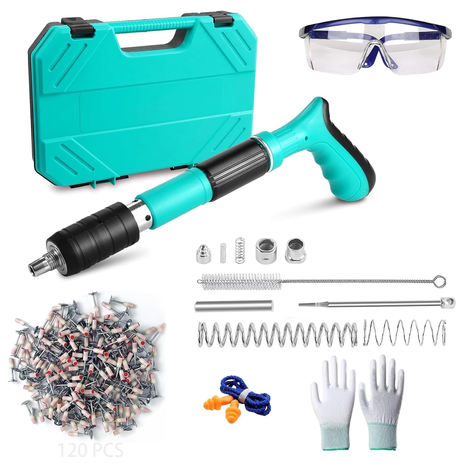 Evorza Manual Mini Steel Nail Gun Kit- 5-Speed with 120pcs Nails, Concrete Set, Built-in Air Nailer, Portable Wall Shooting & Decoration Tool for Ceilings, Pipes-image-32