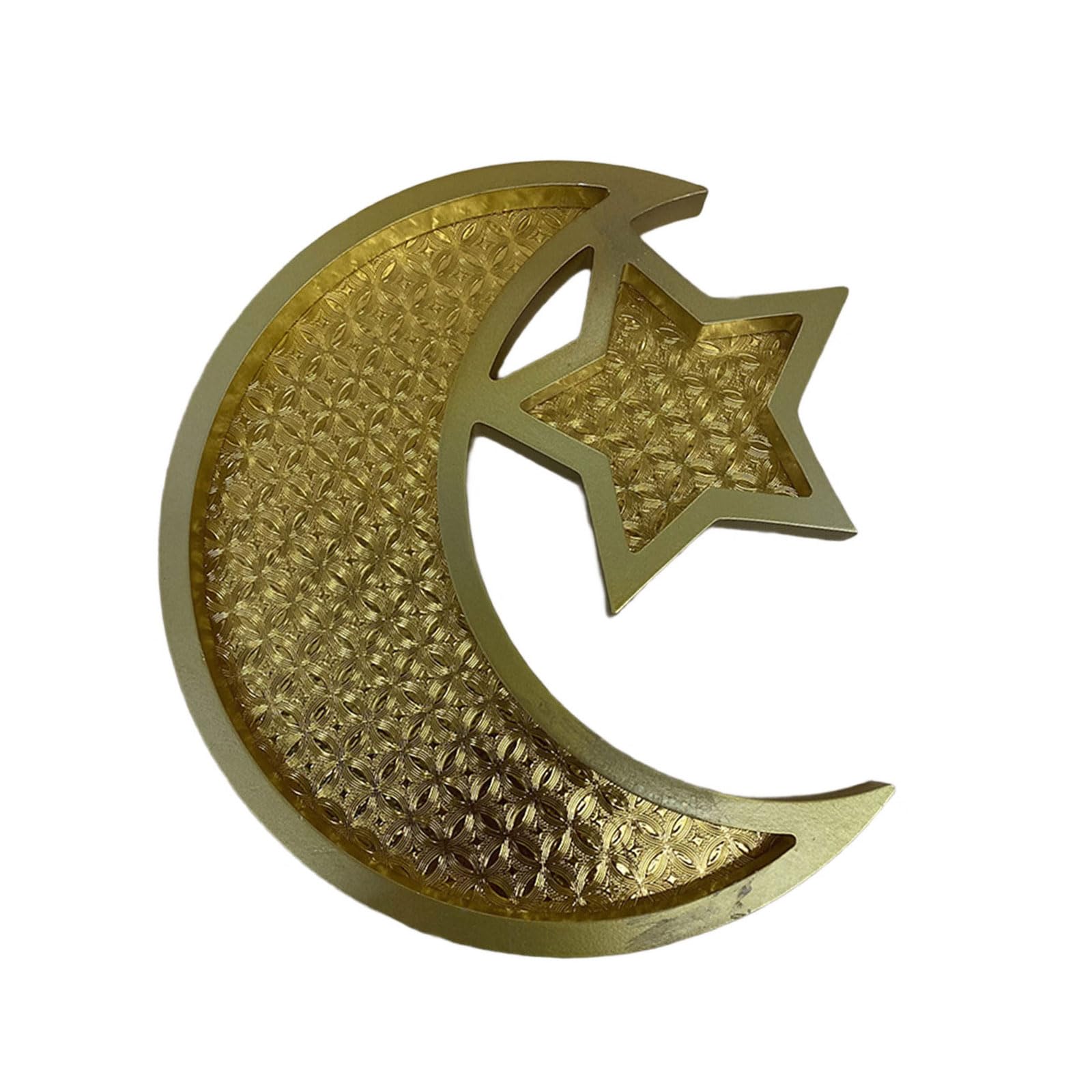Buxuaaaa Gold Wooden And Star Serving Tray For Eid Holiday Festivities Food Display Ornament Colorful Serving Tray