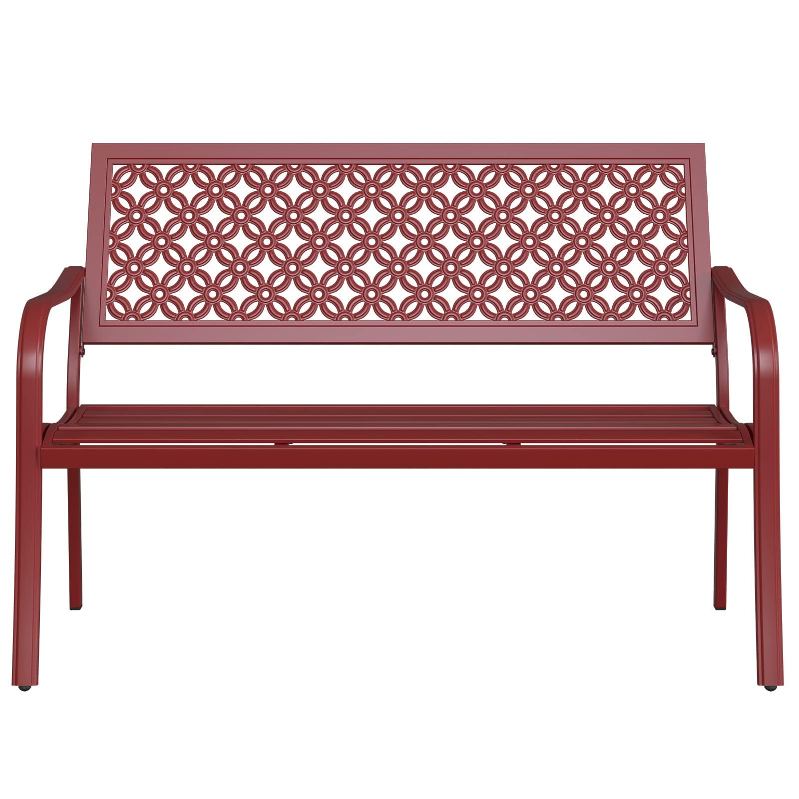 Grand patio Banco de Jardín, Garden Bench para 3 Personas, Acero Premium, Banco Exterior para Parque, Patio, Terraza (Modern, Carmine)