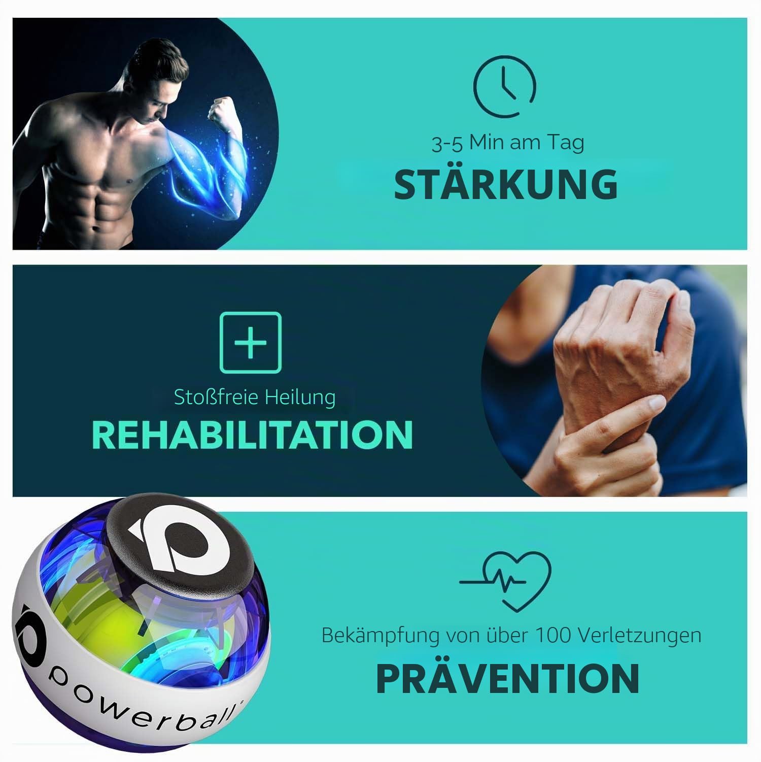 Powerball 280 Hz Cord Start Gyroskop – Gyro Ball für Handgelenkstärkung, Stärkung des Handgelenks, Griffkraft und Rehabilitation (Fusion Cord Start Classic)