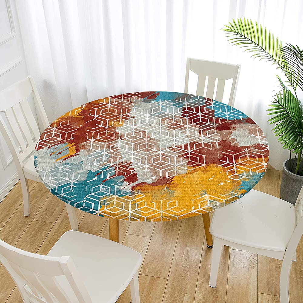 Morbuy Tovaglia Rotonda Antimacchia, Decorazioni Natalizie Copritavolo Elastico Rotondo, Lavabile Tovaglie da Tavola in Poliestere per Cucina Giardino Feste (Diametro 180cm,Natale Rosso