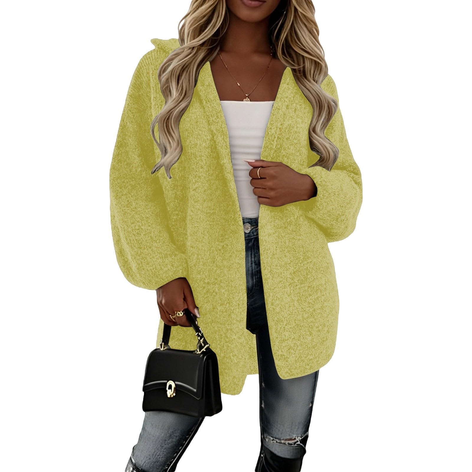 Cardigan Femme Laine, Gilet Grosse Maille Femme,Gilet d'hiver Chaud à Capuche en Disponible en Grandes Tailles