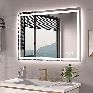 40"X28" LED Bathroom Mirror with Front Lights and Backlit, Anti-Fog, Dimmable, Shatter-Proof Tempered Glass, Lighted Bathroom Vanity Mirror for Wall with 3 Colors, Memory Function