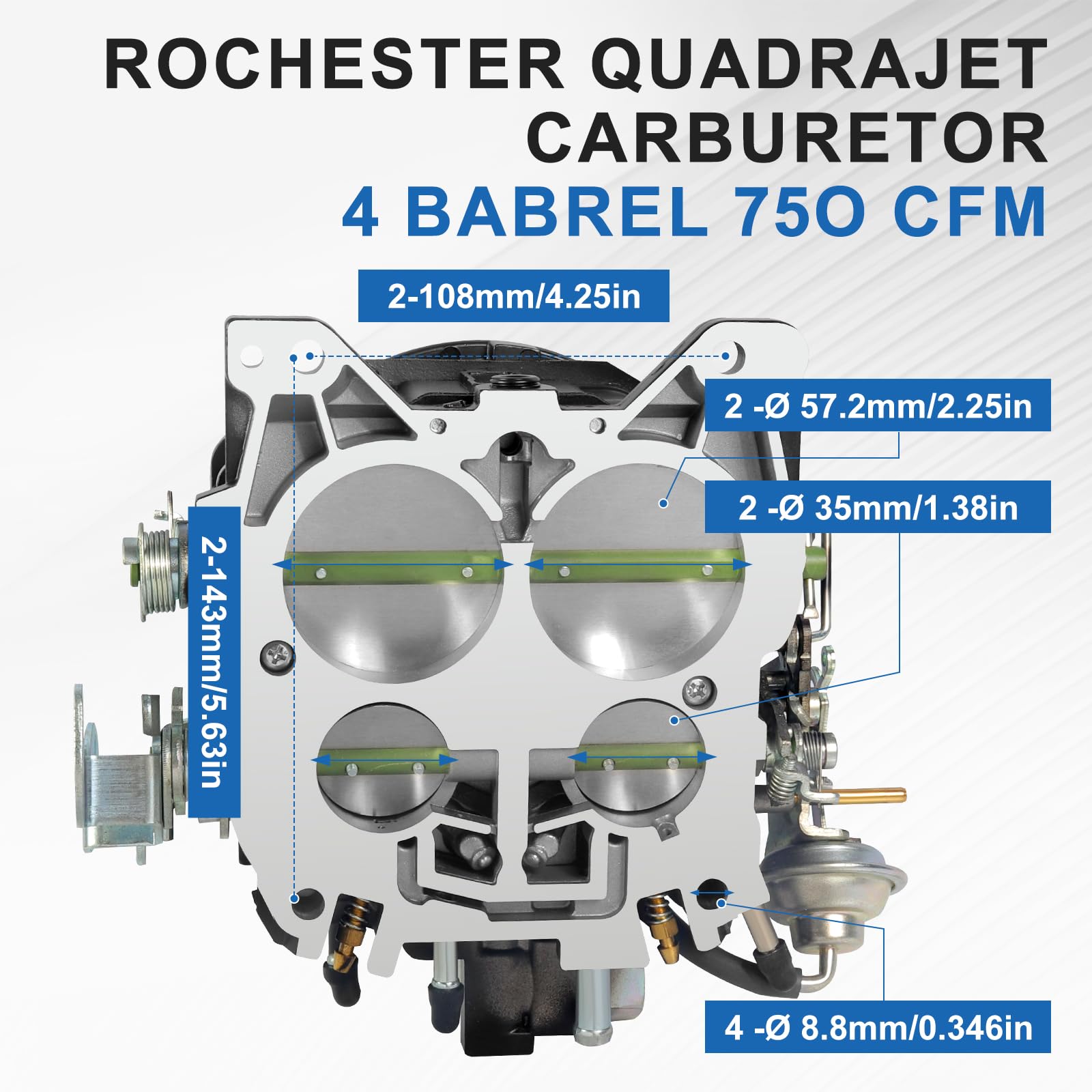 Carburador Rochester Quadrajet de 4 barriles para 1901R GMC Chevy Carb 1966-1973 350 327 427 Motores V8 de bloque grande y pequeño, 1901-GG 4BBL Carb 4MV con estrangulamiento manual desacoplado
