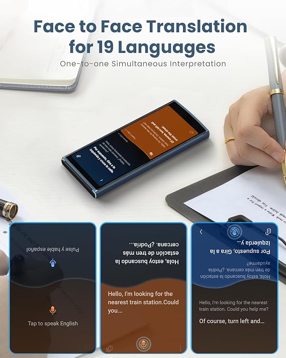 iFLYTEK Language Translator Device Blue with Velvet Bag 60 Languages, Real-Time Split-Screen & Two-Way Instant Voice Translation, 18 Offline Packs, Blue