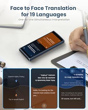 iFLYTEK Language Translator Device Blue with Velvet Bag 60 Languages, Real-Time Split-Screen & Two-Way Instant Voice Translation, 18 Offline Packs, Blue