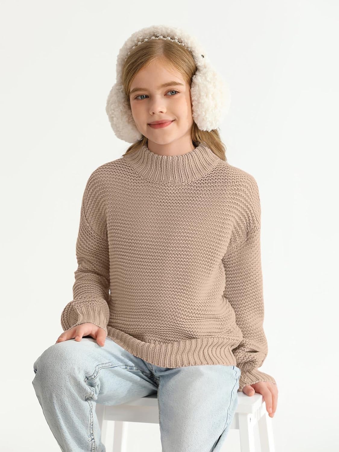 Imily Bela Girls Mock Neck Pullover Sweaters Casual Long Sleeve Knit Jumper Tops - Image 5