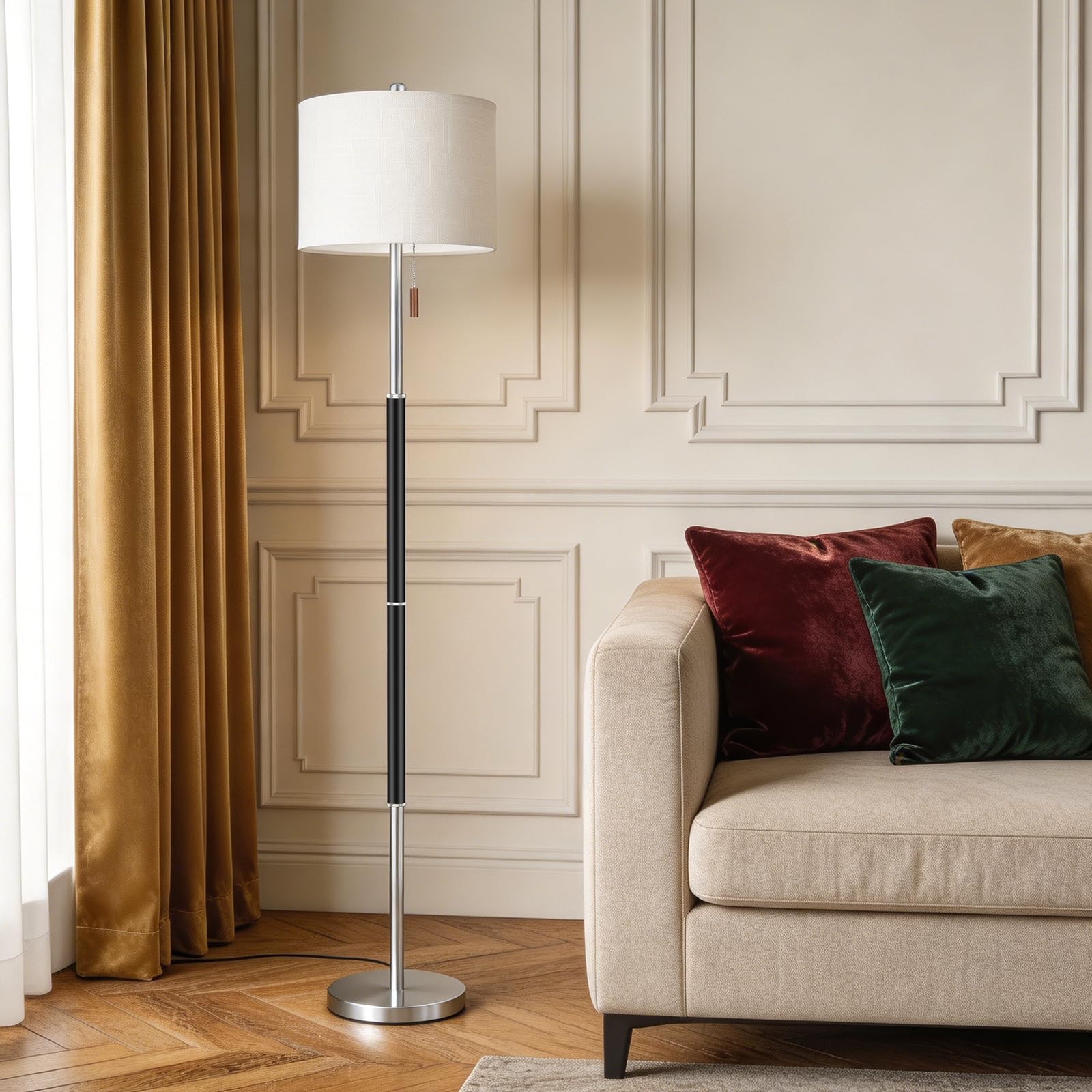 Black Floor Lamp with 13.2" Linen Shade and 3 Colors for Living Room