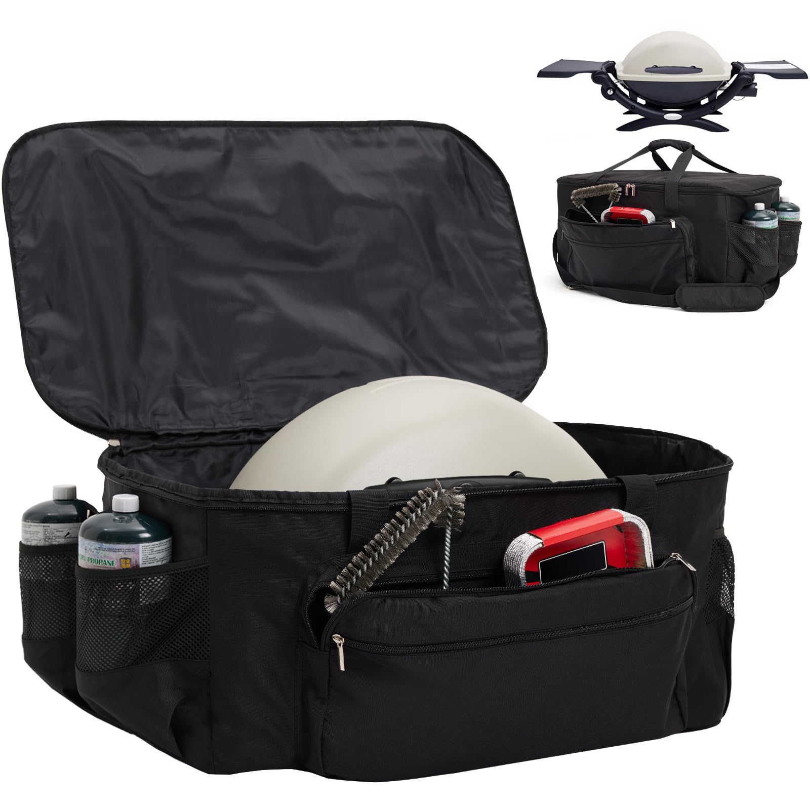 NOELIFE Padded Carry Bag for Weber Q1000 Q1200 Liquid Propane Grill, 600D Water-Resistant Outdoor BBQ Grilling Carry Bag, Black (Bag Only)