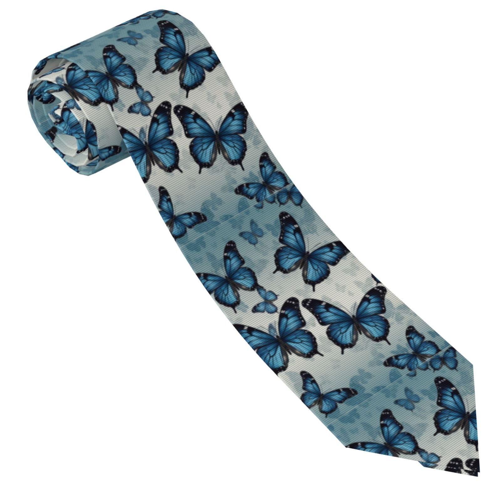 Fzqvslcm Men's Black Blue Butterfly Ties Classic Silk Tie Formal Neckties Woven Jacquard Neck Ties, One Size