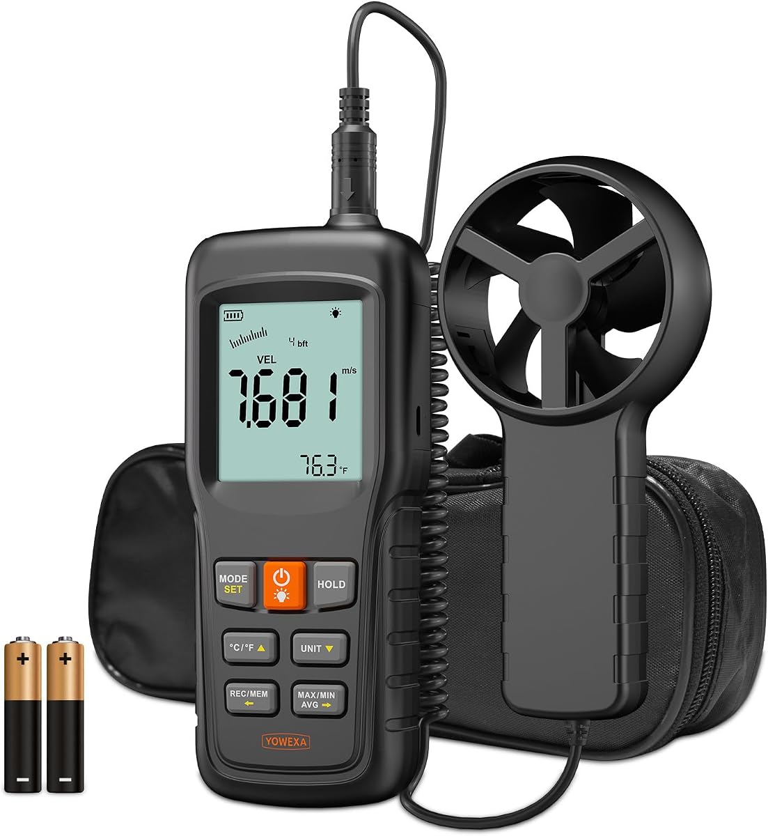 Split Anemometer with Data Storage for HVAC Drone Sailing Hunting