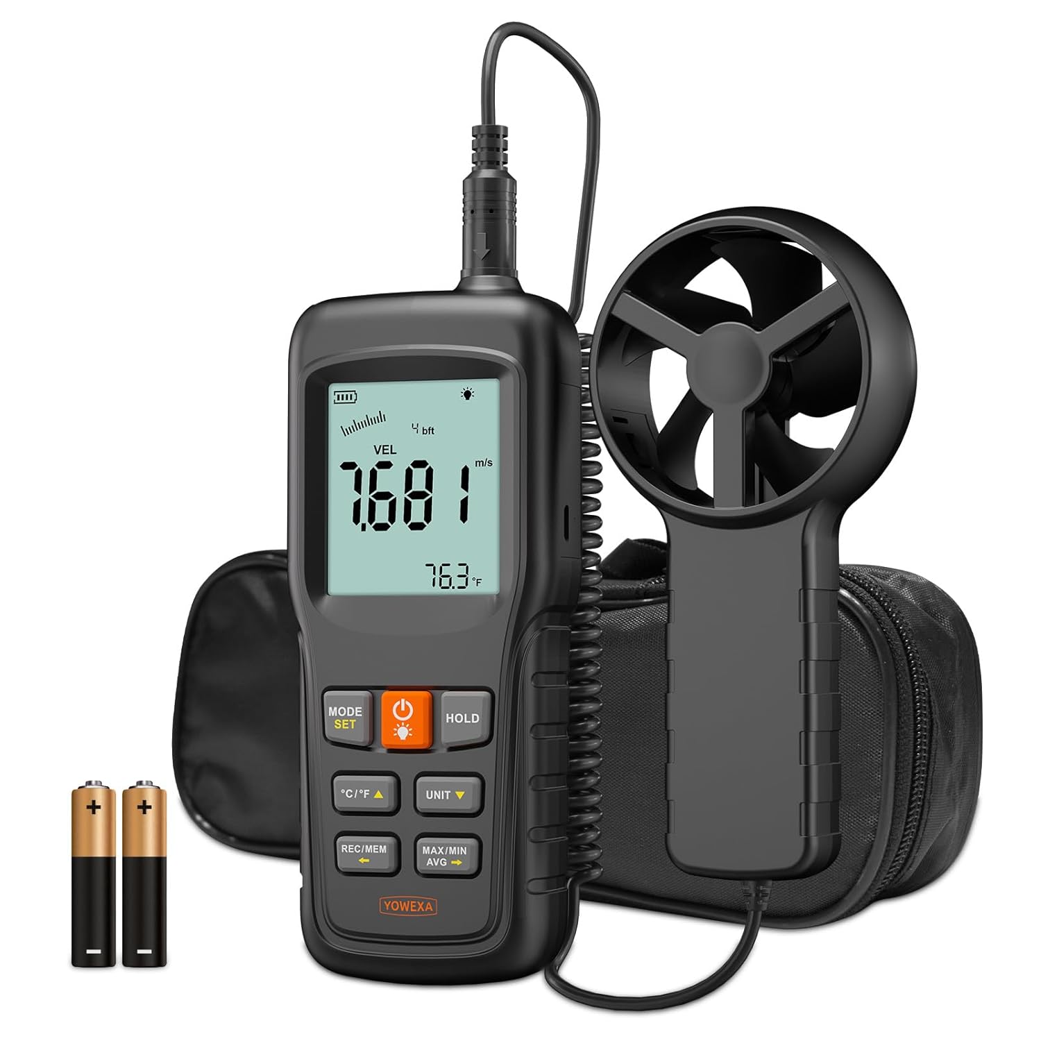 5-in-1 Split Anemometer for Wind Flow, Speed, Temp, Level, Windchill, YOWEXA Air Flow Meter with Big Backlit Screen, Wind Meter Supports Data Storage, Tripod Socket for HVAC Drone Sailing Hunting