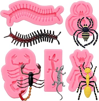 Insect Chocolate Molds, Scorpion Ant Spider Silicone Molds, Gecko Centipede Insect Prank Fondant Baking Molds for Cake Decoration Cupcake Topper Candy Sugar Craft Gum Paste Clay Resin, Set of 5