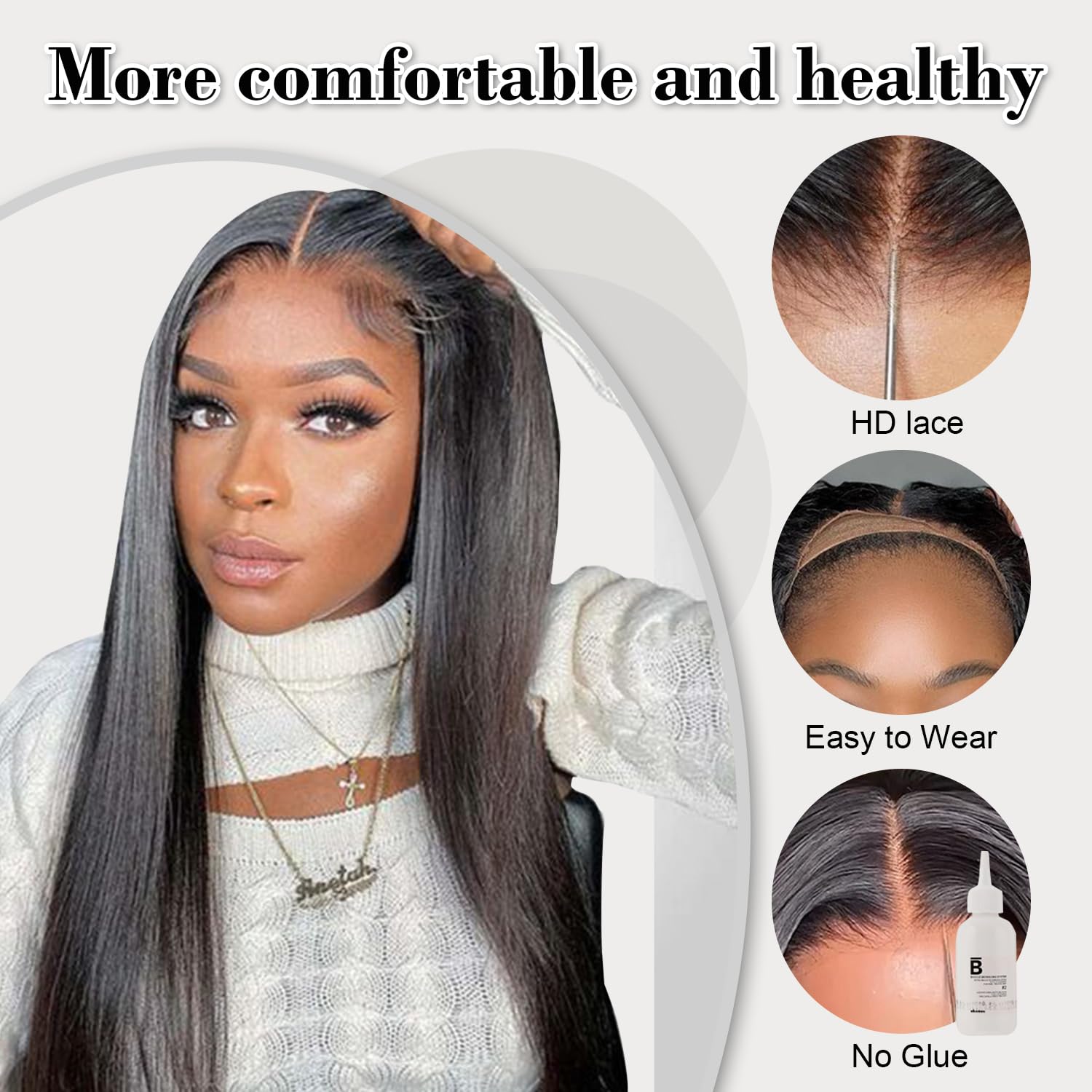 Kasodna Glueless Straight Lace Front Wigs Wear and Go Glueless Wigs Human Hair Pre Plucked Pre Cut 6x4 Straight Lace Front Wigs Human Hair 180% Density HD Lace Closure Wigs Human Hair 20 Inch