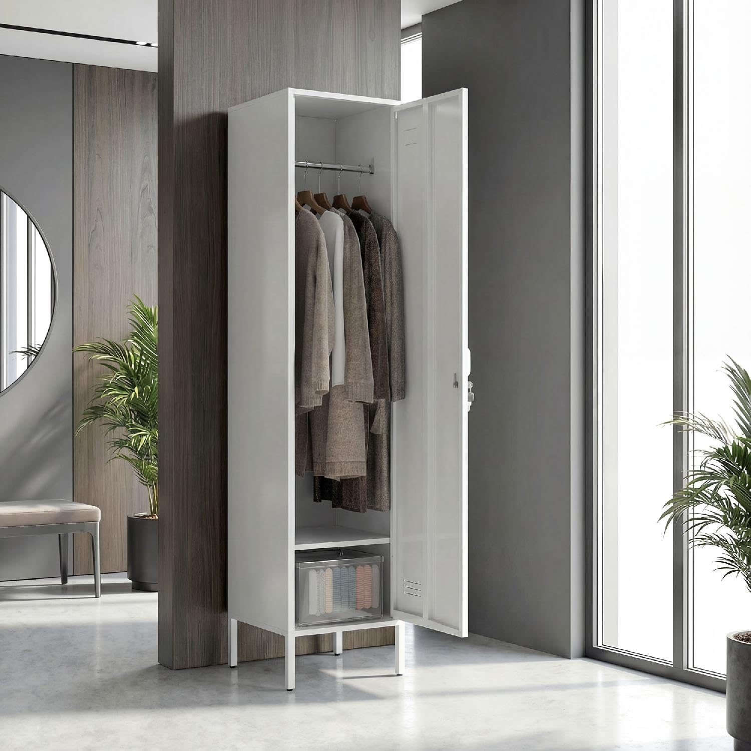 Armadietto Spogliatoio 1 Anta in Metallo Dimensioni 40x40x179 cm Colore Bianco