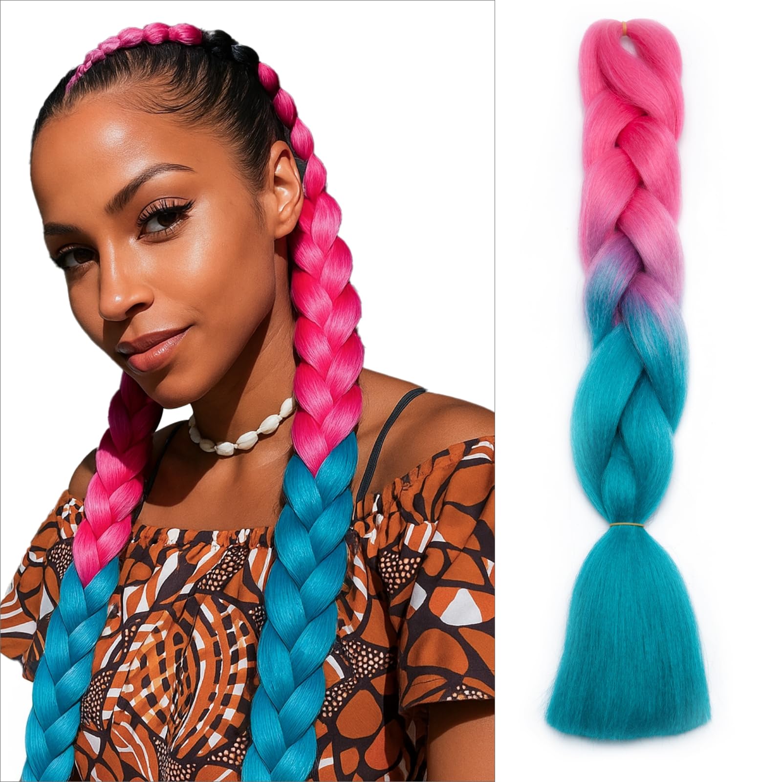 tesshair Braiding Hair Extensions 24 Inch Jumbo Braiding for Twist Braiding Synthetic Fashion Braids Extensions Hair Natural Braid Extensions for Women Grils (Peach/Navy Blue
