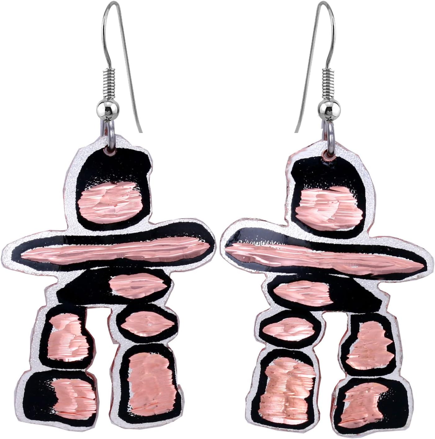 FRONT LINE JEWELRY – Artisan Handcrafted Inukshuk Earrings West Coast Native Canadian Design Stacked Stone Symbol Round Cutout Shape Style CN-264