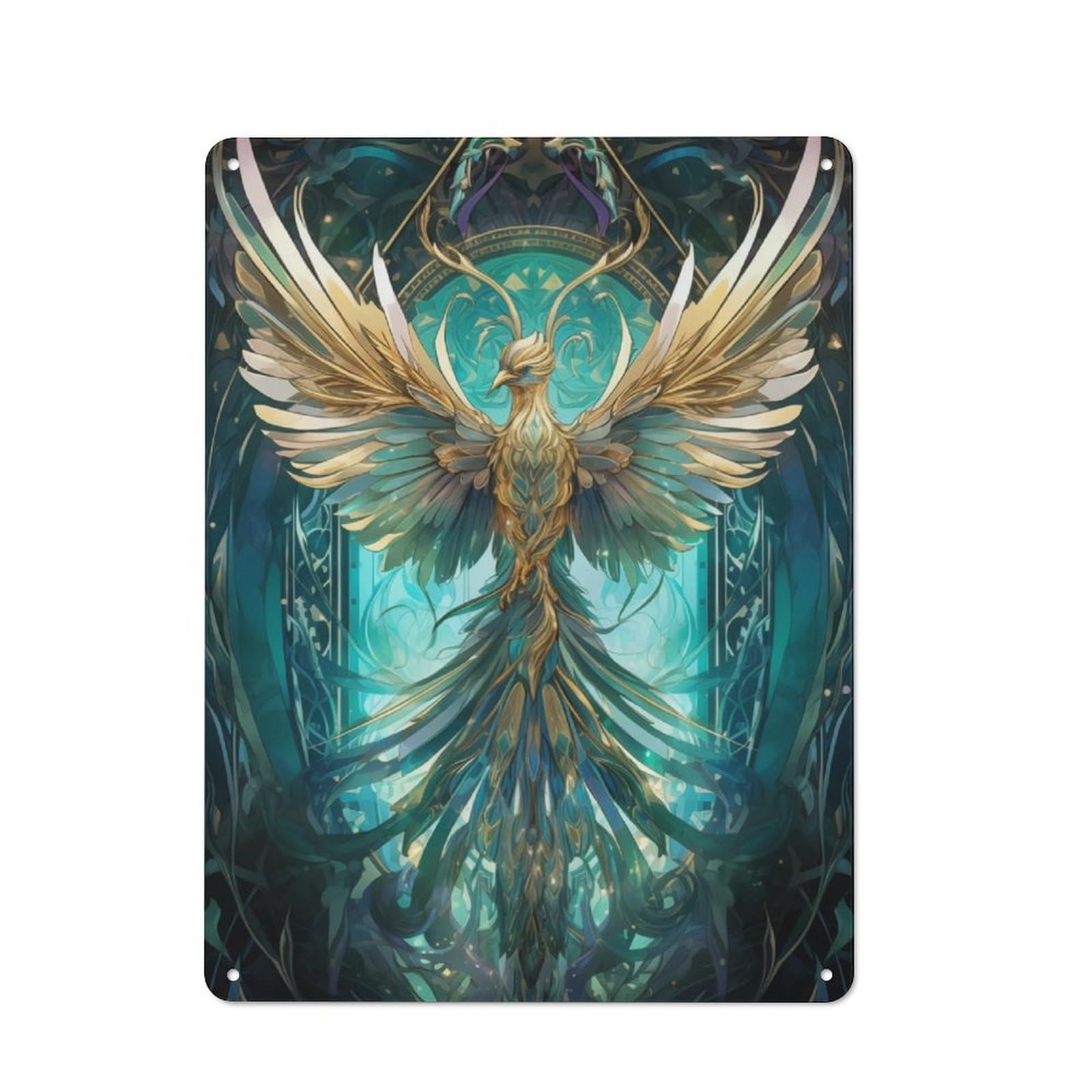 Junmoney Fantasy Blue Fire Phoenix Vintage Tin Sign 40X30cm With For Guest Room Or Hallway, Suited To Wall Displays In Guest Rooms And Hallways