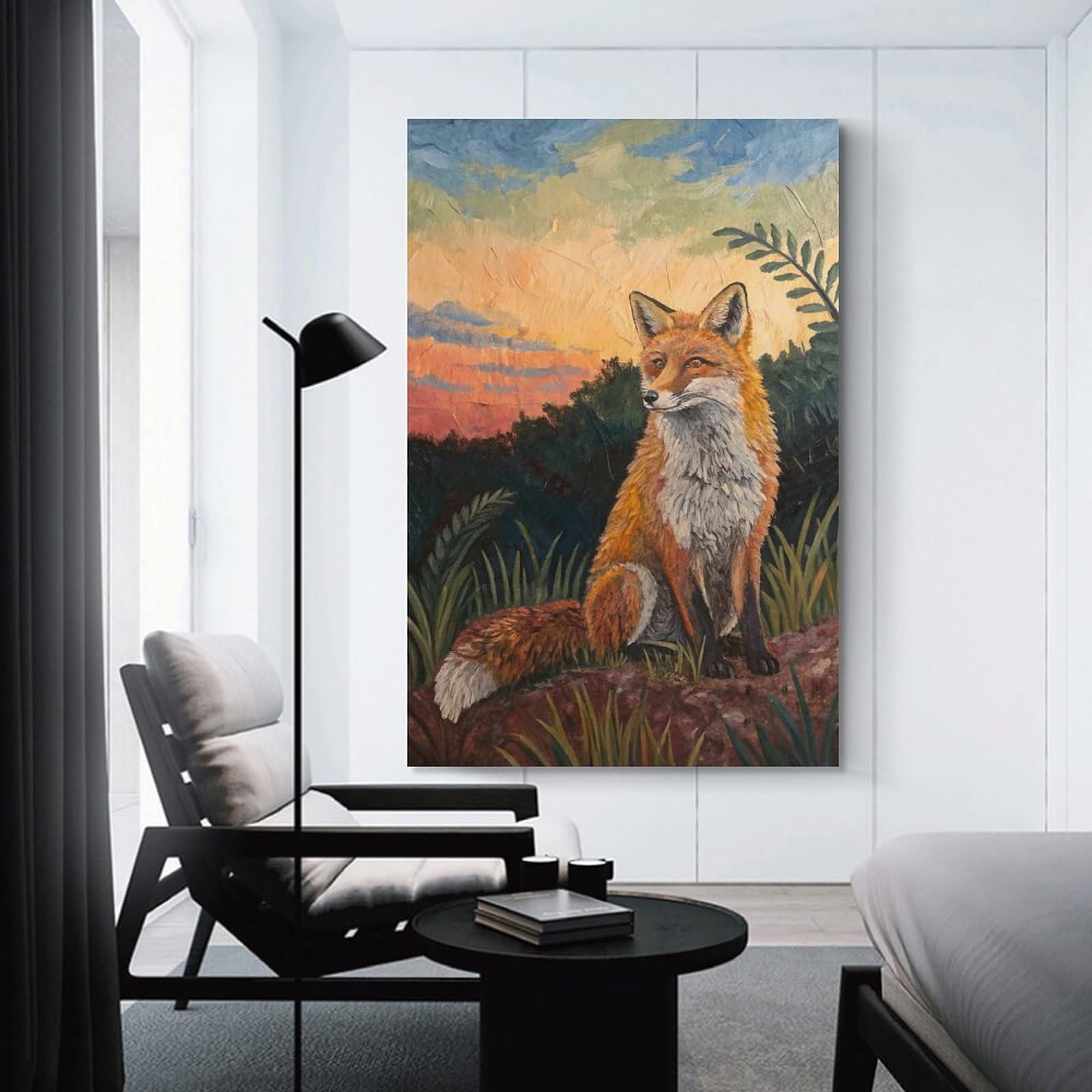 Junmoney Wall Picture Print Fox Sitting in Nature at Sunset, 20x30inch(50x75cm), for Entrance Walls, Hall Decor Or Foyers, A Neat Decor Update for Hallways
