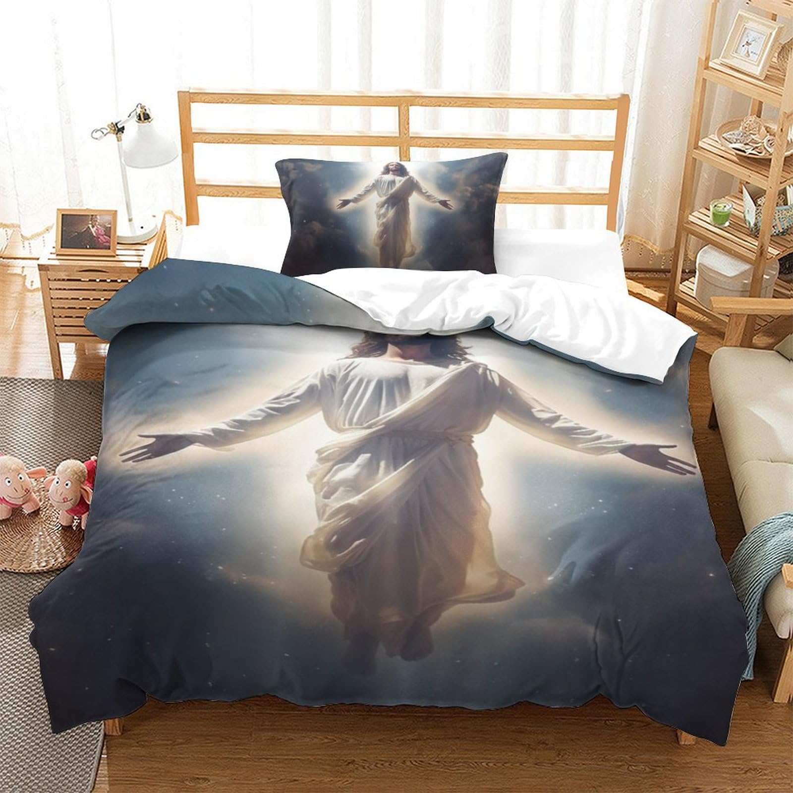 Parure de lit Jésus 3 pièces avec housse de couette zippée idée cadeau