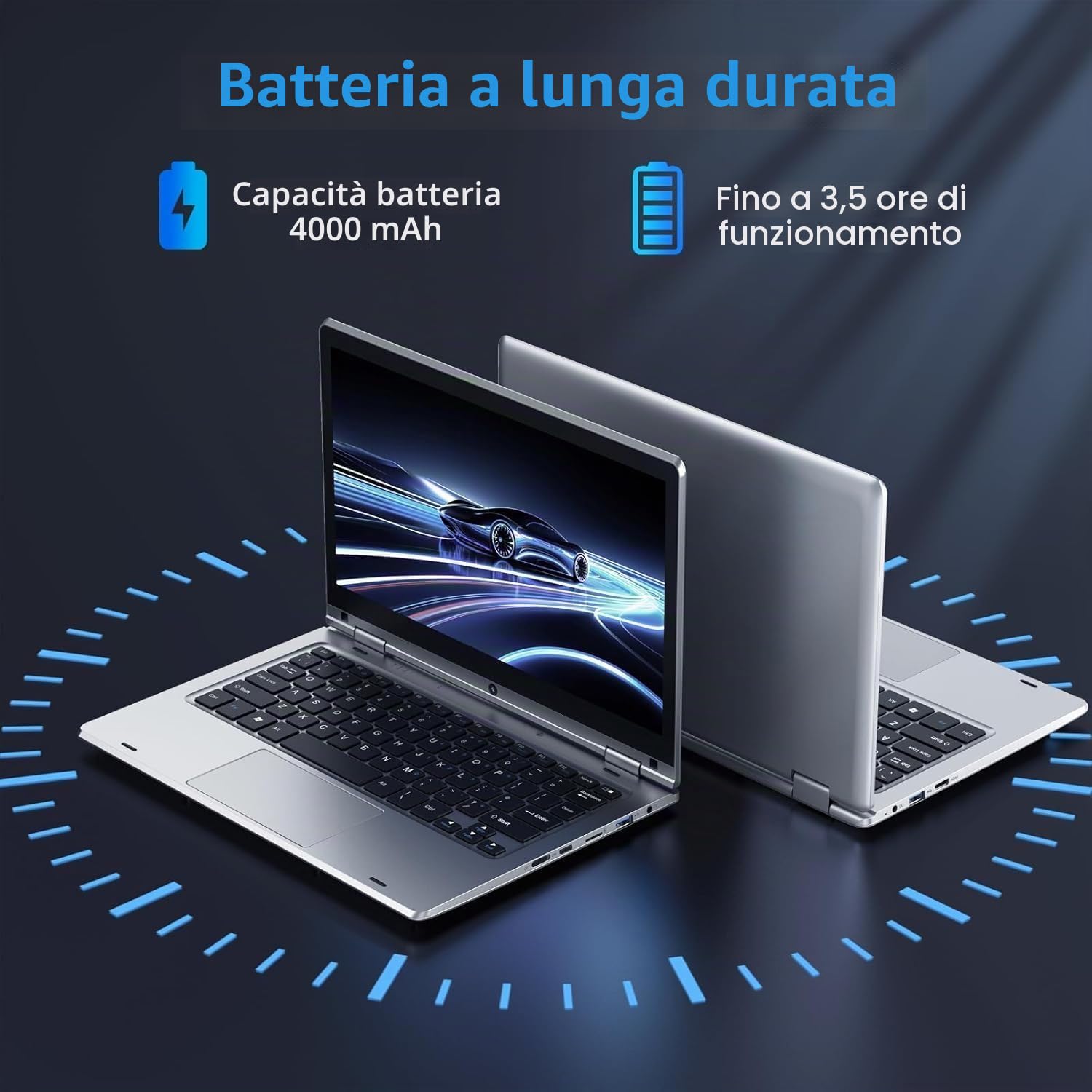 PINSTONE 11,6 Pollici Laptop - Celeron N4020 6 GB di RAM 128 GB di SSD, PC portatile touch pieghevole a 360°, 2,4/5 GHz WiFi, Bluetooth 4.2, W 11P, Mini HDMI, Small Laptop Extension SD - Argento