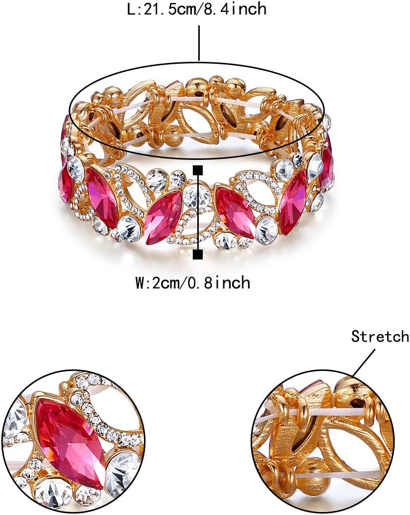 Flyonce Wedding Bridal Marquised Rhinestone Crystal Elastic Stretch Bracelets for Women - Image 4