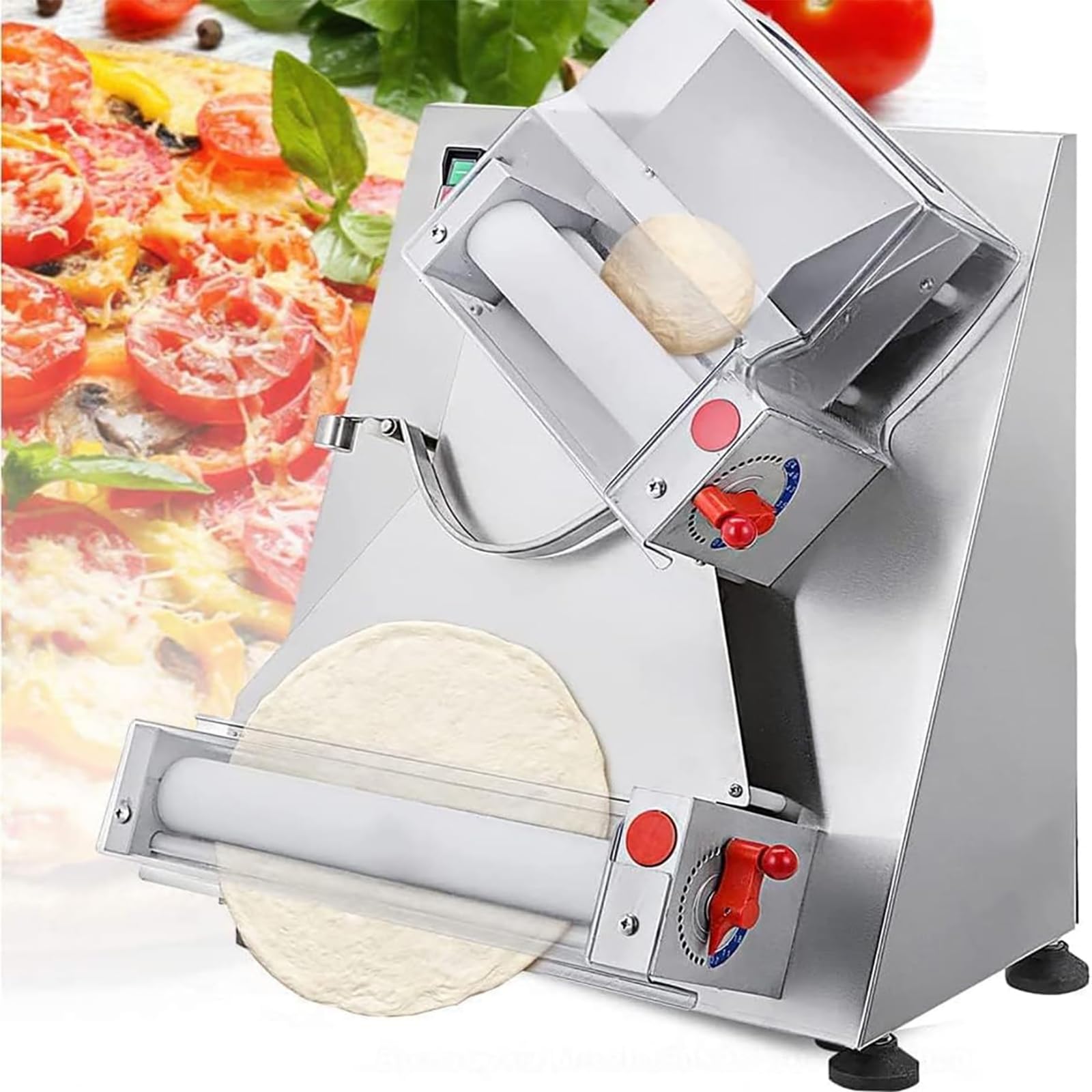 ERICAT Dough Roller Sheeter, Pizza Dough Press Machine With Transparent Plastic Cover, Adjustable Handle Ball and 2 Stage Roller Design, Quick Dough Press and Adjustable Dough Thickness, For Bakeries