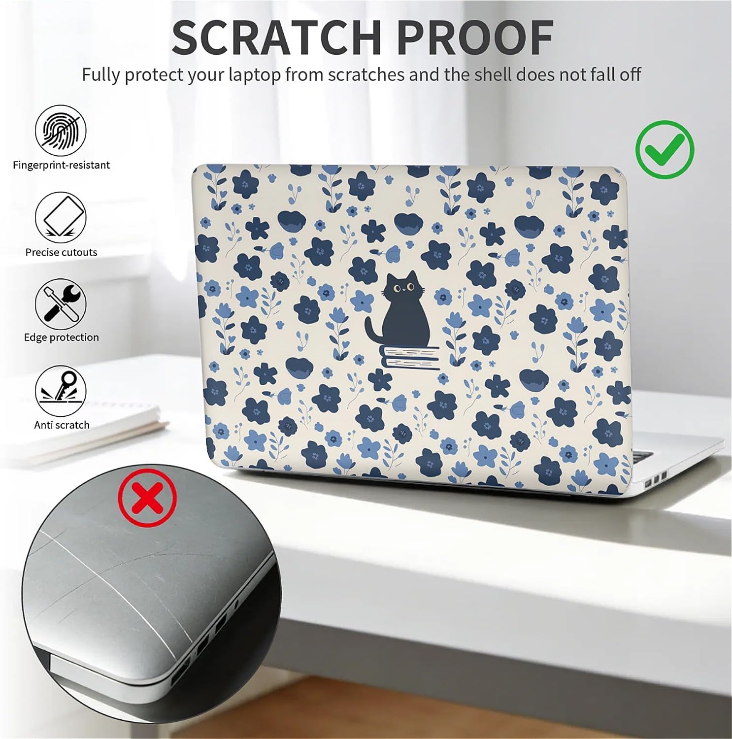 for MacBook Pro 14 Inch Release 2021/2023 Model A2442 A2779 Clear Computer Case,Novelty Premium Pattern Hardshell Laptop Case Blue Flowerbone Cat Book image 4