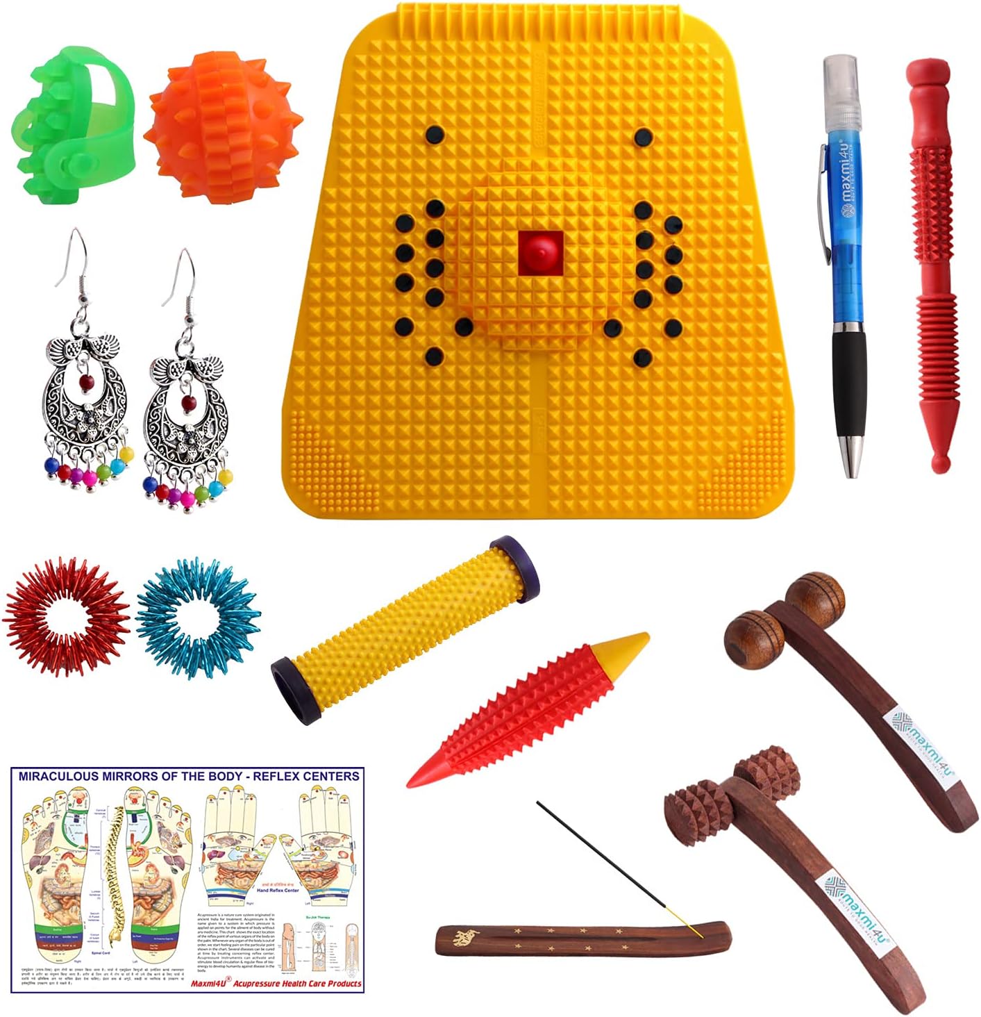 Maxmi4U Acupressure Mat For Feet And Hands - Powermat 2000 With Pyramids and Magnets and Total Health Care Acupressure Kit With Sanitizer Pen