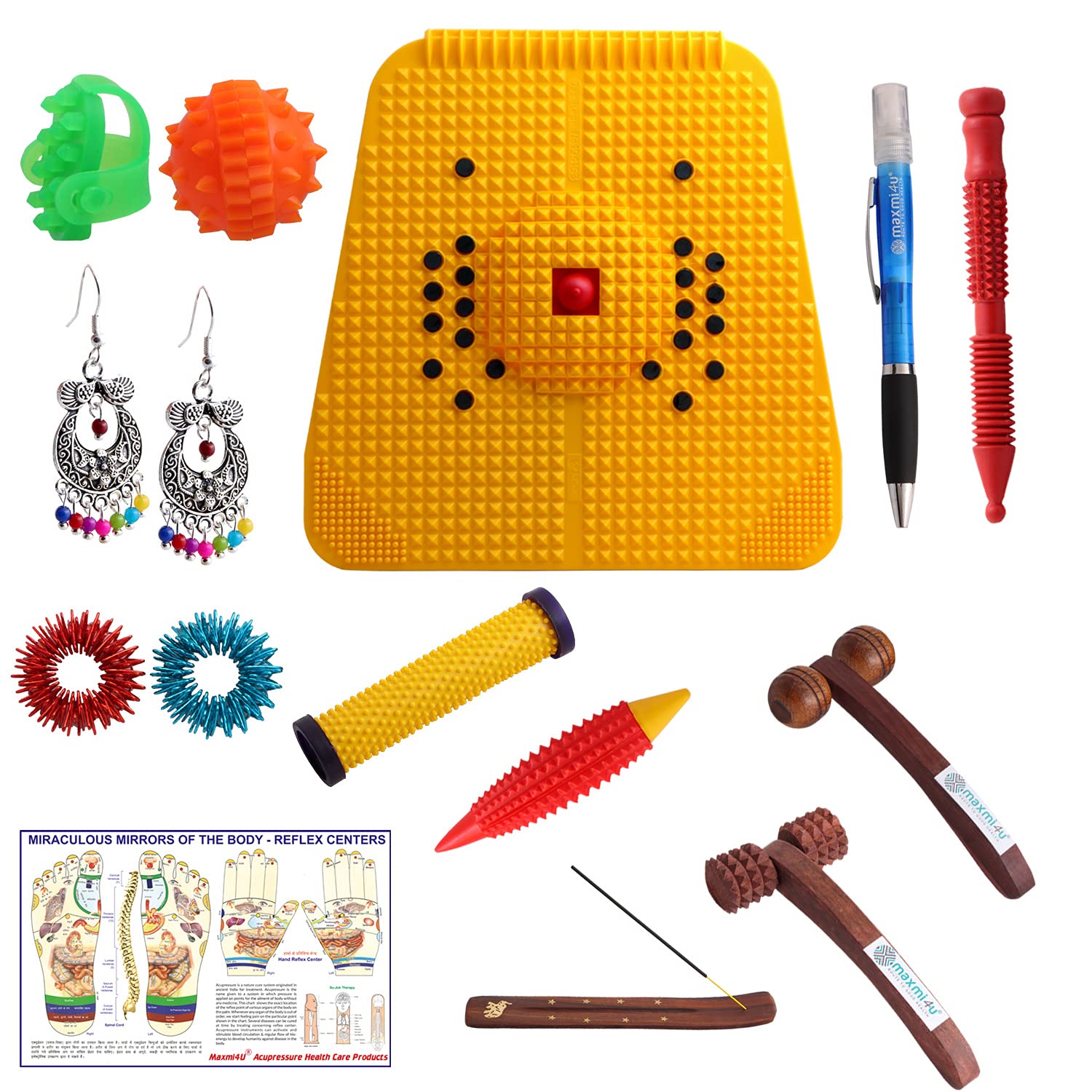 Maxmi4U Acupressure Mat For Feet And Hands - Powermat 2000 With Pyramids and Magnets and Total Health Care Acupressure Kit With Sanitizer Pen